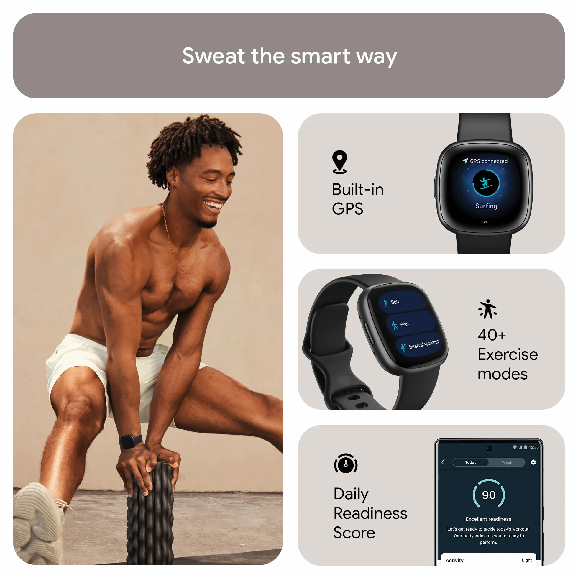 Google Fitbit Versa 4 Montre connectée sport GPS intégré autonomie 6 jours compatible Android iOS