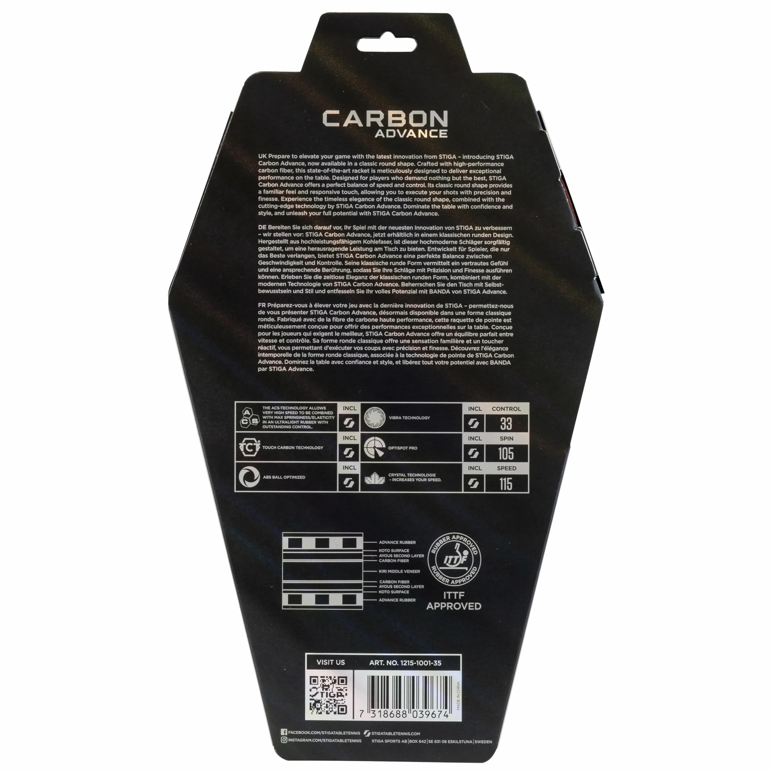 STIGA Carbon Advance Raquette de Tennis de Table