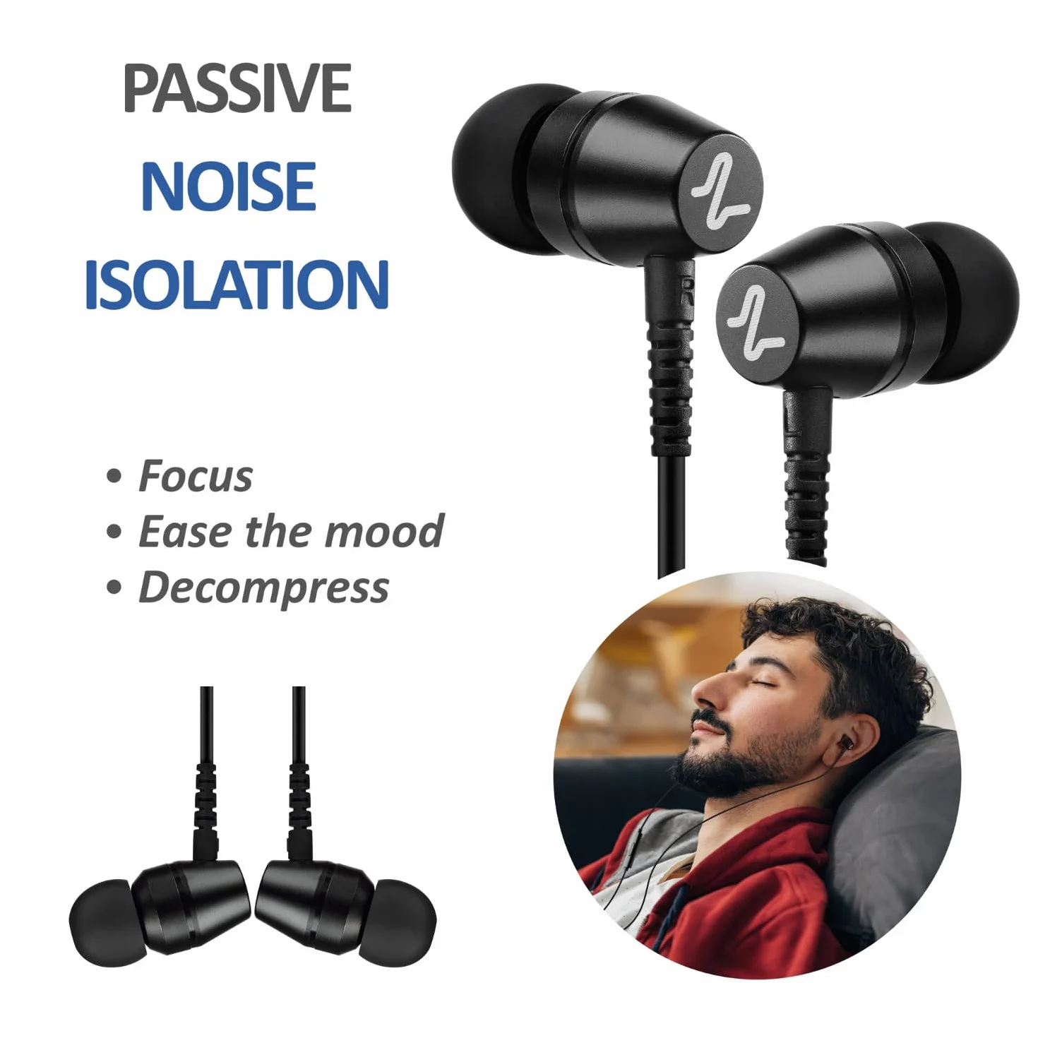 LUDOS OMNITONE Écouteurs, Garantie 5 Ans, Écouteur Intra-Auriculaires Filaires, Casque avec Microphone, Compatible avec Tablettes et Ordinateurs Portables Samsung, iPhone, MP3 Players - 3.5 mm Noir