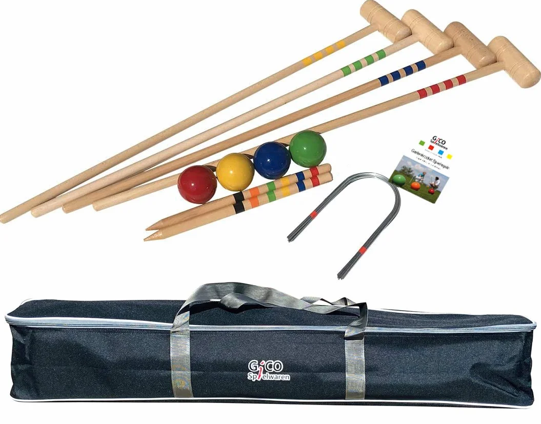 GICO Jeu de Croquet 4 Joueurs Maillets Taille Adulte 100 cm Sac de Transport
