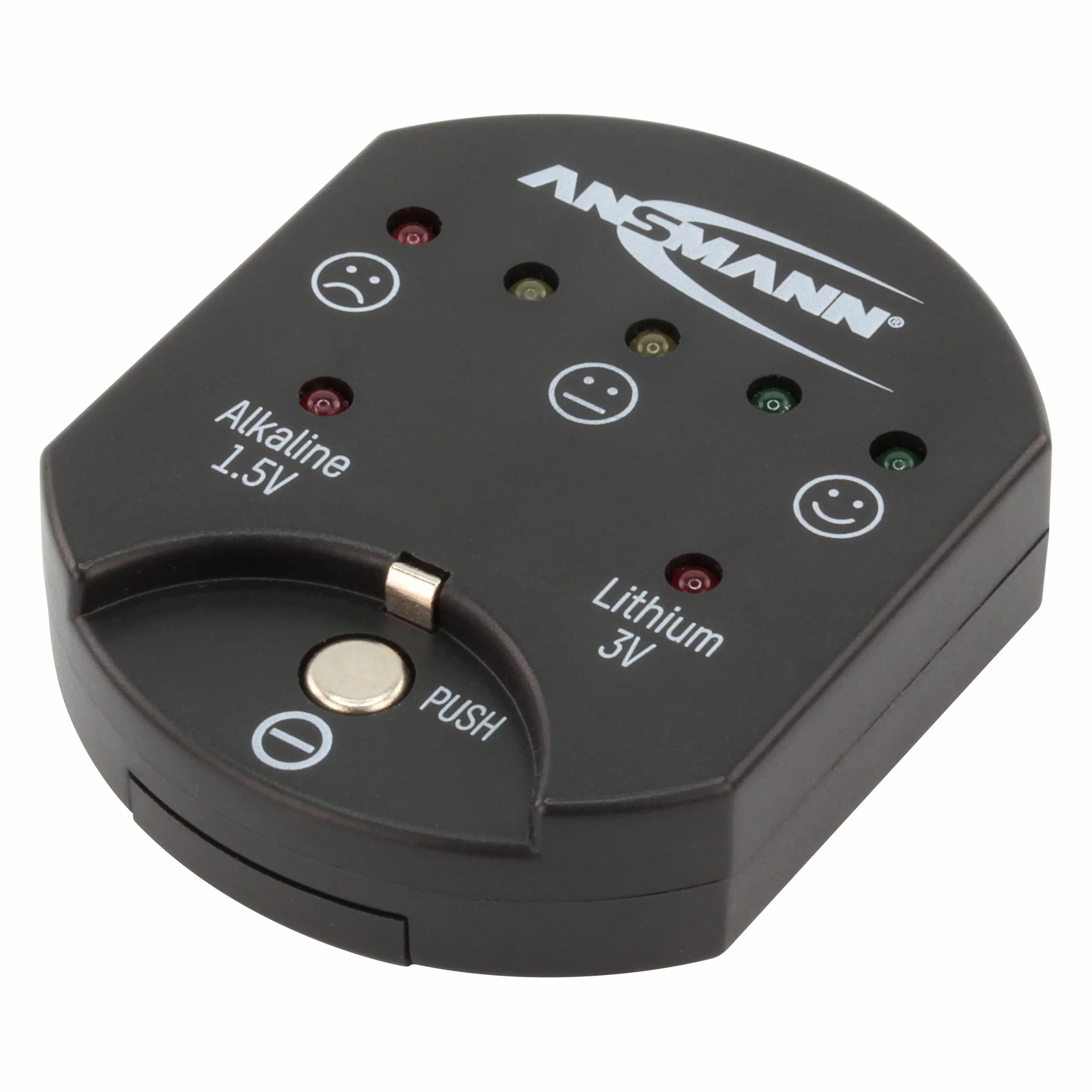 ANSMANN Testeur de piles boutons (1 pce) – Testeur piles plates alcalines 1,5V et lithium 3V – Testeur de capacité des piles de type CR2025, CR2032, LR41, LR44, et autres formats