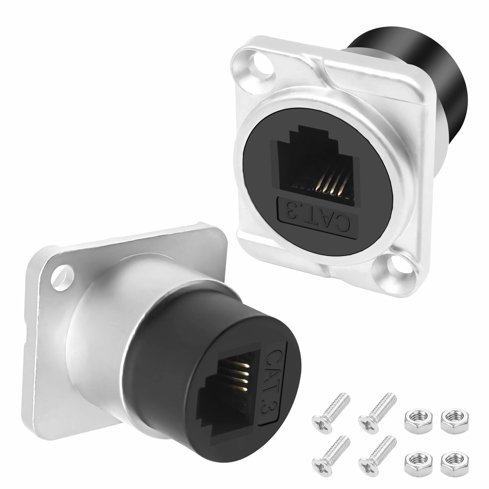 XMSJSIY Lot de 2 adaptateurs de panneau de type D RJ11 CAT3 femelle vers femelle type D CAT3 6P4C pour téléphone - Adaptateur passe-through - Adaptateur de bureau - Argenté