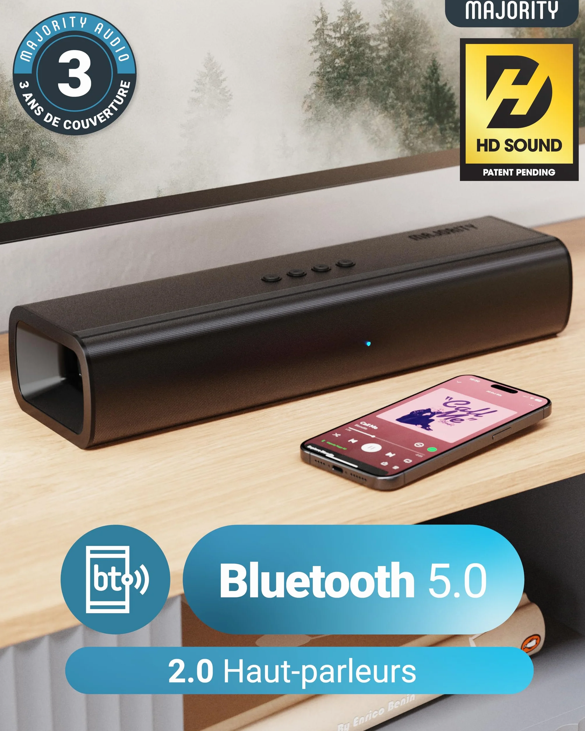 Majority Naga Barre de Son TV Bluetooth 80W 2.0 Enceinte Soundbar HDMI Arc AUX Optique