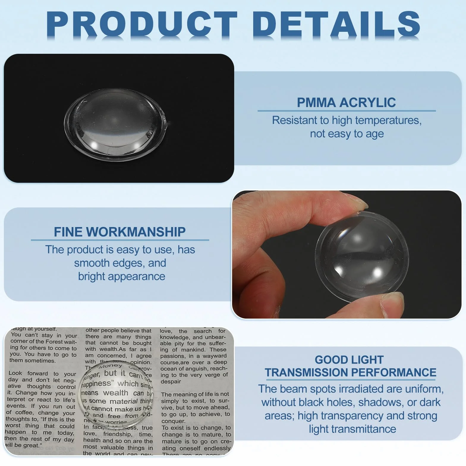 PATIKIL Diamètre 33mm Lentille Convexe Plate, 15 Pcs Hauteur 8mm Lentille Optique Convexe En Acrylique LED Avec Bord Pour Lampe Torche Phare De Voiture Phare De Vélo Projecteur,Transparent