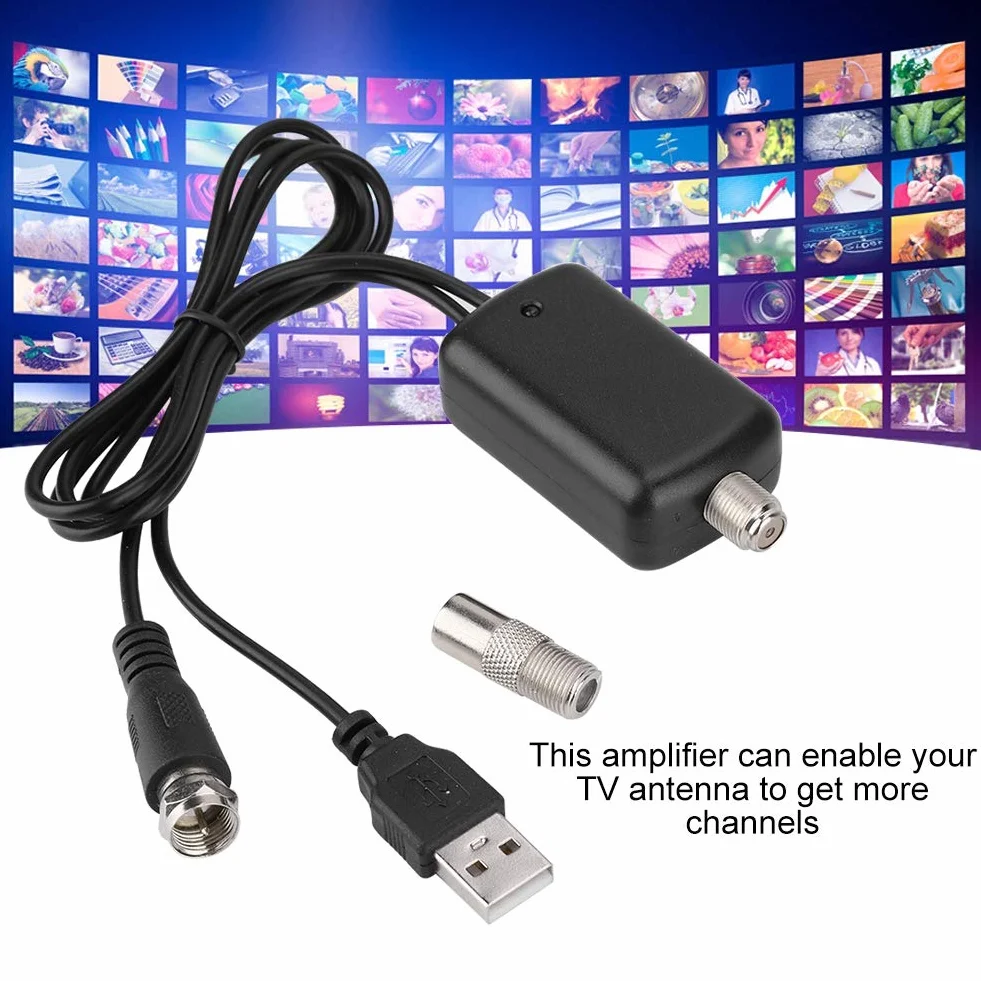 Queen.Y Amplificateur d'antenne TV HD 25 dB Haut Gain Intérieur USB 4K 1080P VHF UHF