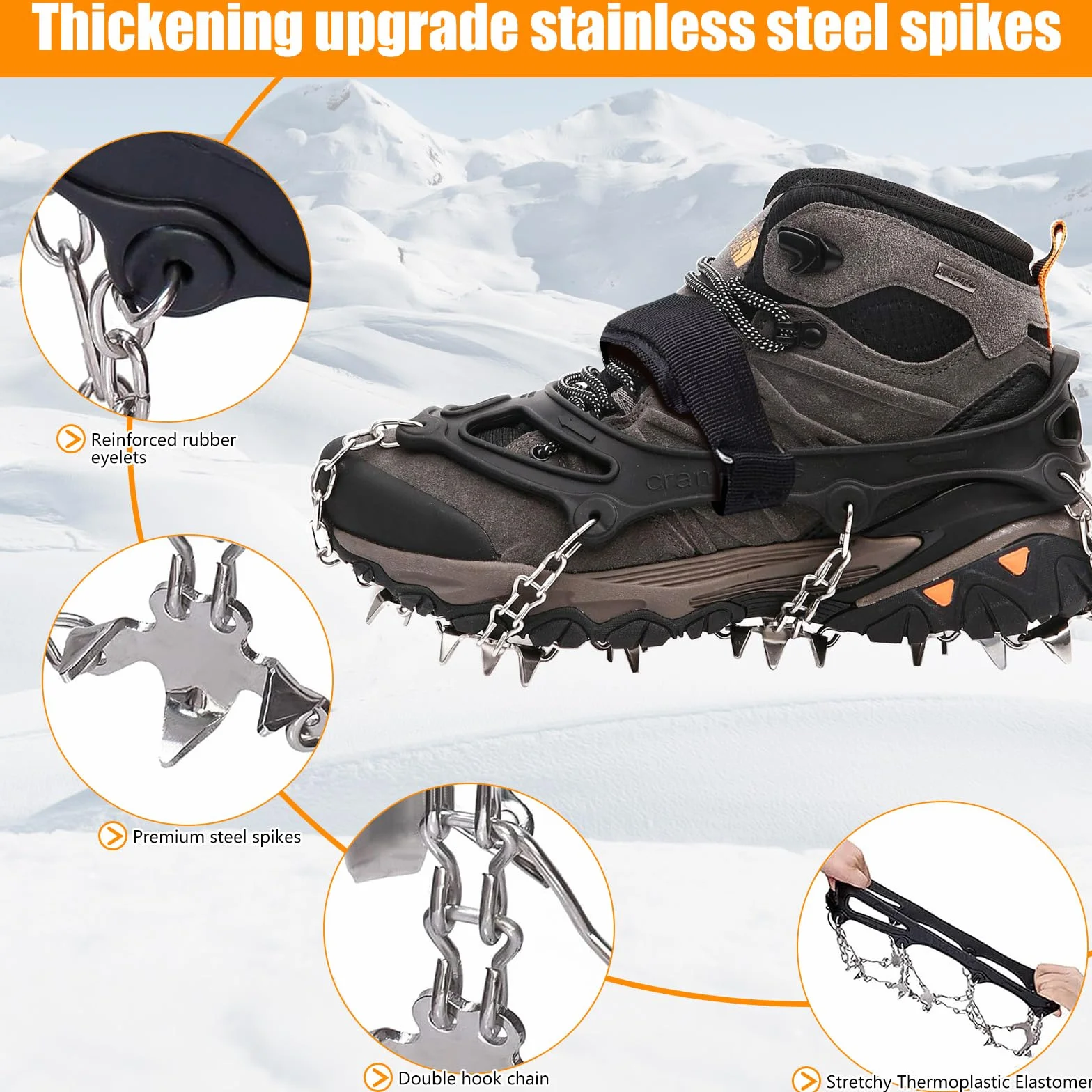 Grödel Crampons pour Chaussures de randonnée, Acier Inoxydable épaisses, Antidérapants Homme