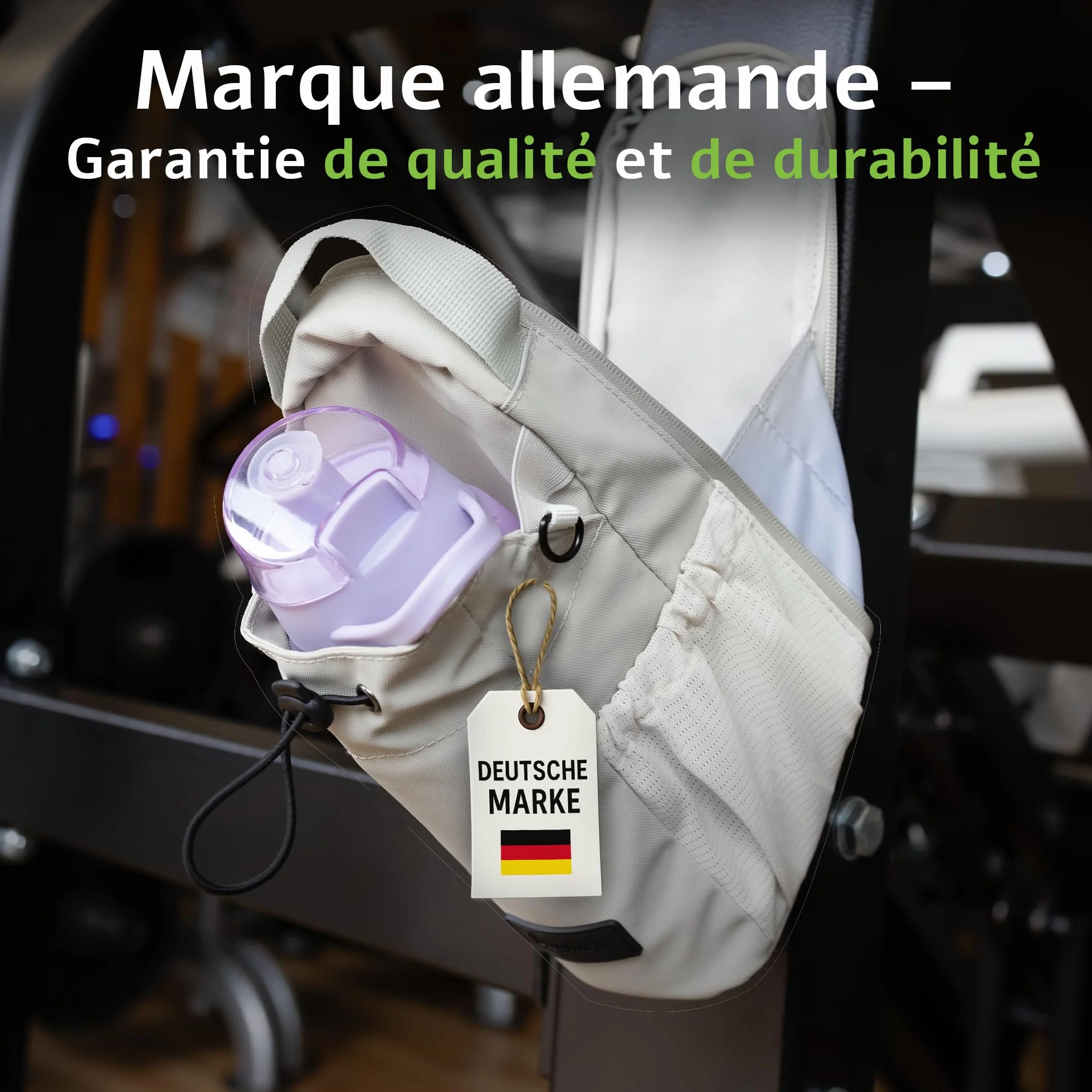 Sac de Sport magnétique avec Porte-Bouteille 1,5L – Sac Gym Fitness Homme Femme, Beige
