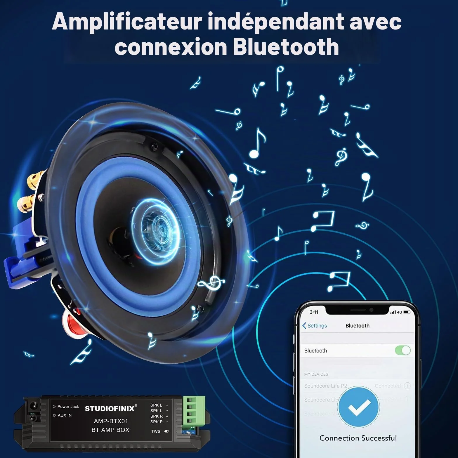 STUDIOFINIX Haut-parleurs de plafond Bluetooth 2 voies encastrés Intérieur Extérieur