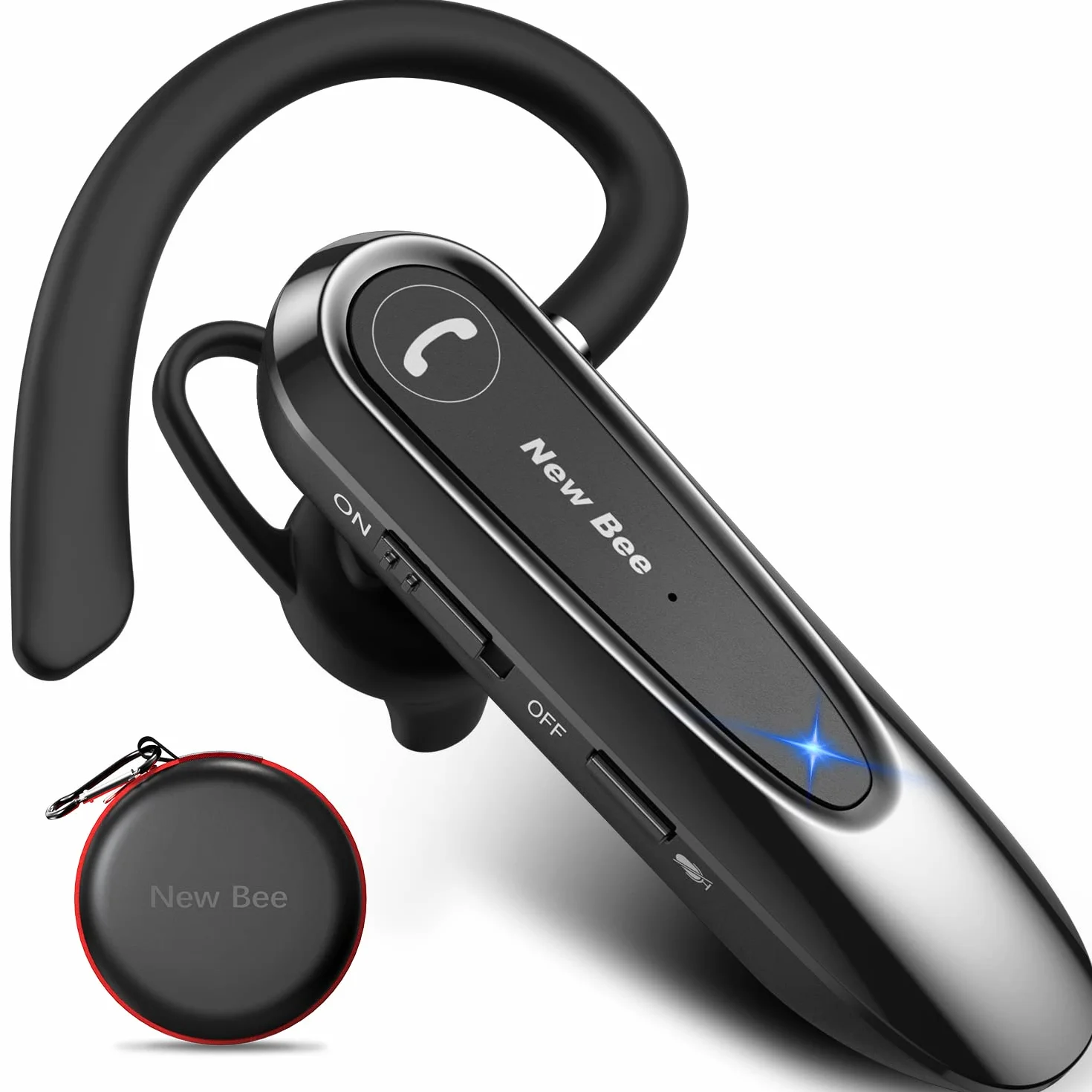 New Bee Oreillette Bluetooth sans Fil avec Dual Mic V5.0 Main Libre Bluetooth Oreillette avec 20H de Temps de Conversation Mic Mute Connexion de Deux Appareils pour iPhone, Android et PC
