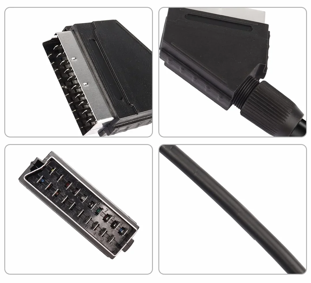 YAODHAOD Câble SCART galvanisé 1,5 m 21 pôles, blindé multiple, fiche de précision, Full HD (mâle vers mâle)