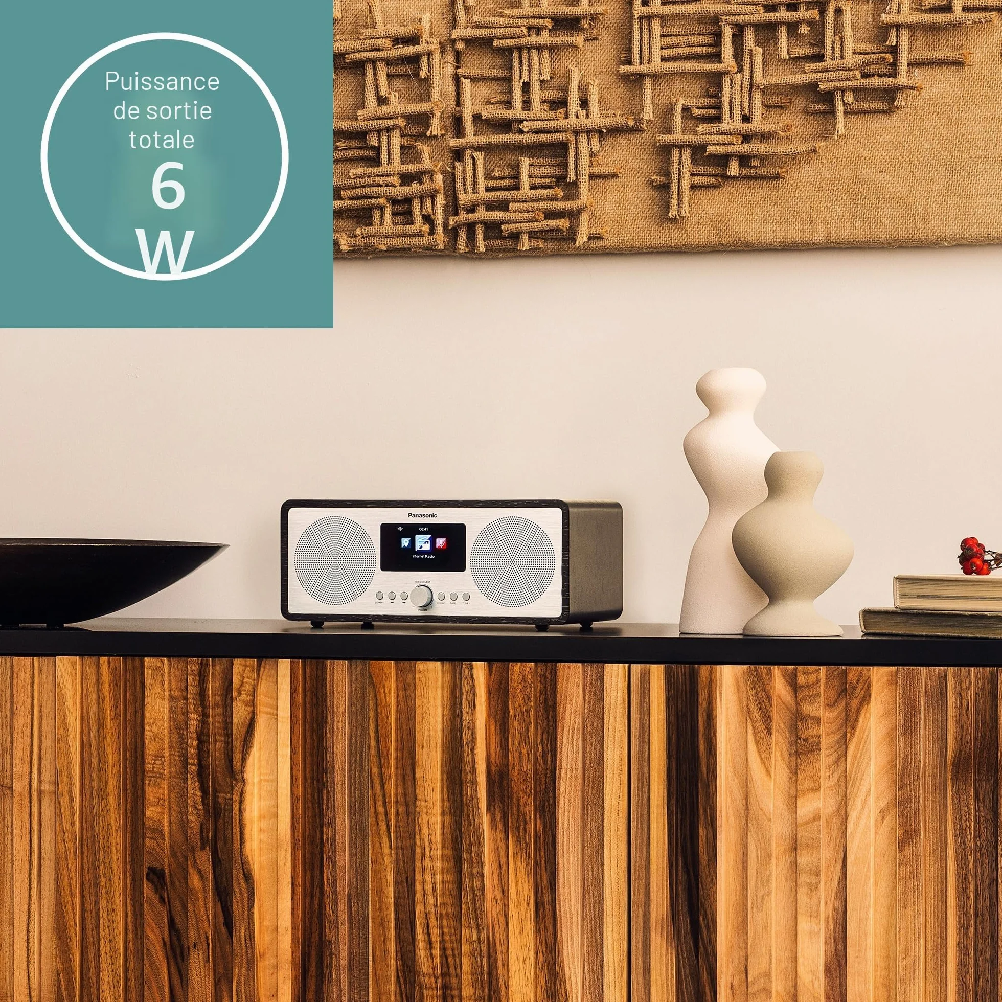 Panasonic RF-D40EG-K Radio Internet et Dab+/FM avec Bluetooth, 6W, Haut-Parleurs de 7,5 cm, Écran Couleur TFT de 2,4, Alarme et Minuterie de Mise en Veille, Télécommande, USB, Wi-FI, Noir