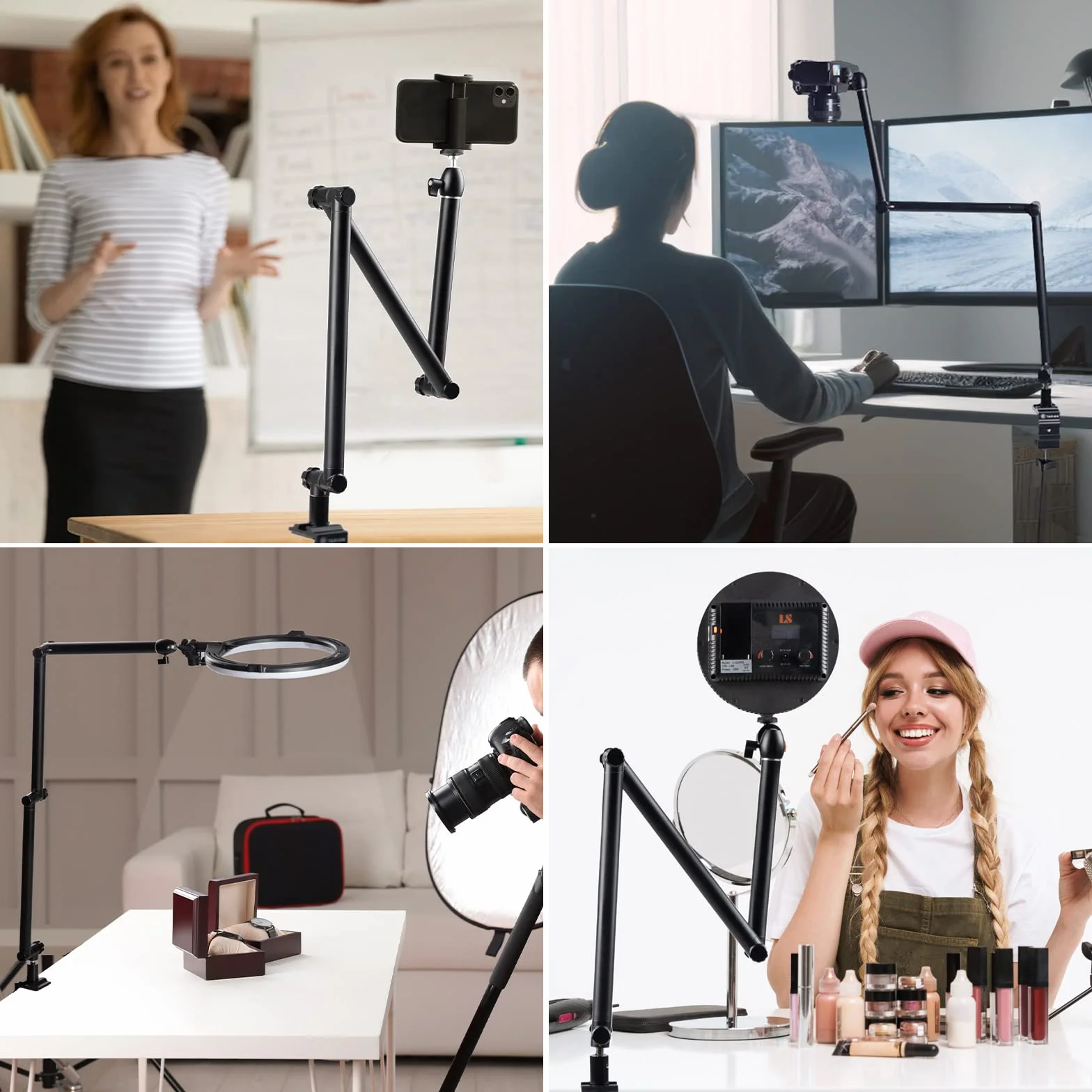 TARION Support de Bureau pour Appareil Photo trépied aérien Bras articulé Flexible à 360° avec vis 3/8' et vis 3/8' à 1/4' Reflex numériques Projecteur Ring Light TKB01