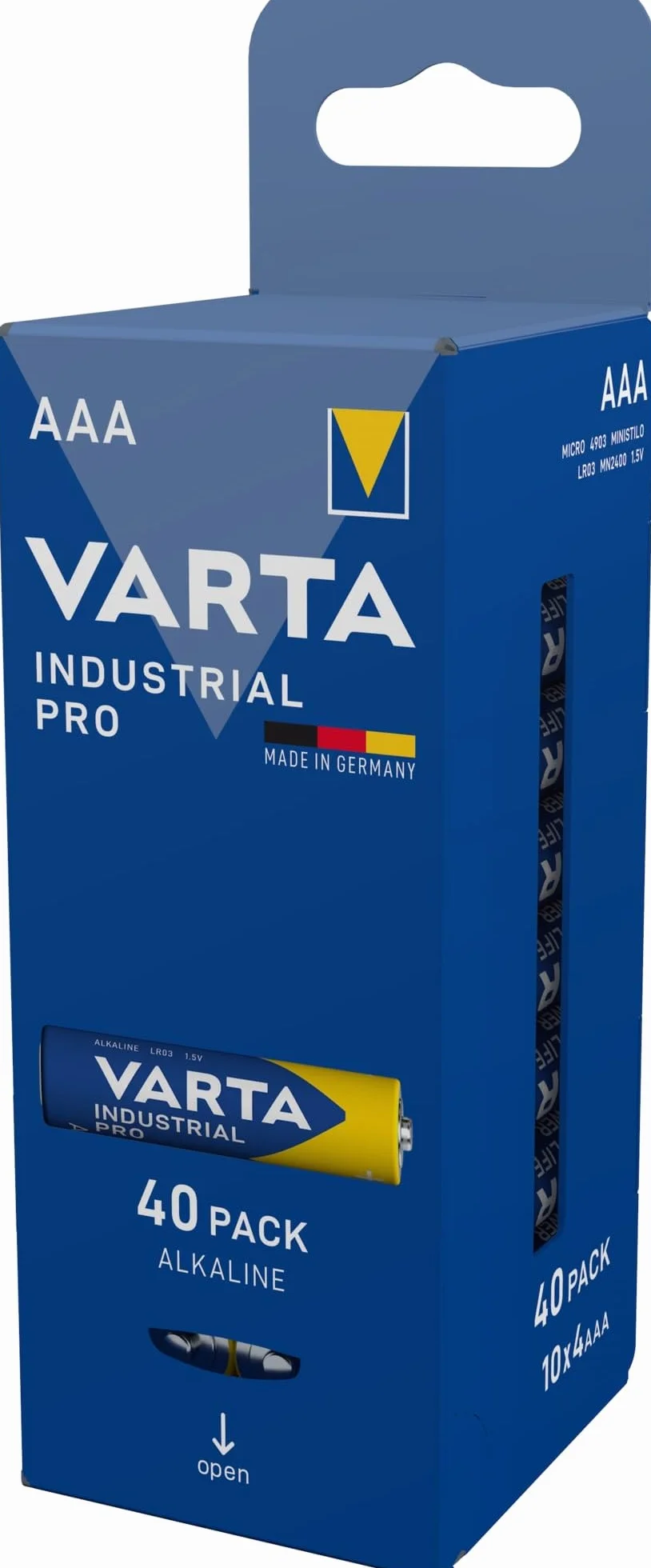 VARTA Piles AAA, lot de 40, Industrial Pro, Batterie Alcaline, 1,5V, pack de stockage en emballage écologique, Made in Germany