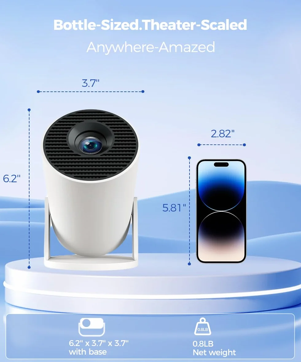 Mini Vidéoprojecteur 4K Supportée 5G WiFi 6 BT 5.4 720P Full HD Native Portable Correction Trapézoïdale Horizontale Automatique Rotatif 180°