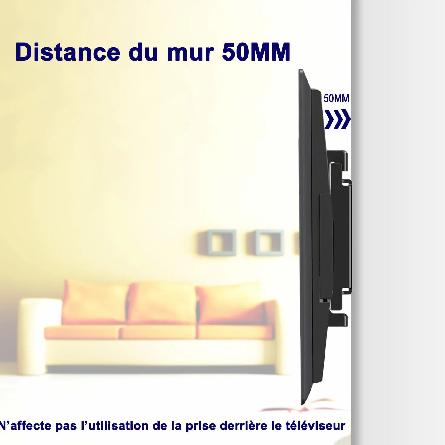 Support Mural TV pour téléviseurs de 32 à 75 Pouces, réglage de l'inclinaison vers Le Haut et vers Le Bas, VESA Max 600x400 mm Charge 70 kg, 40 43 50 55 60 65 Pouces Rack Mural pour TV
