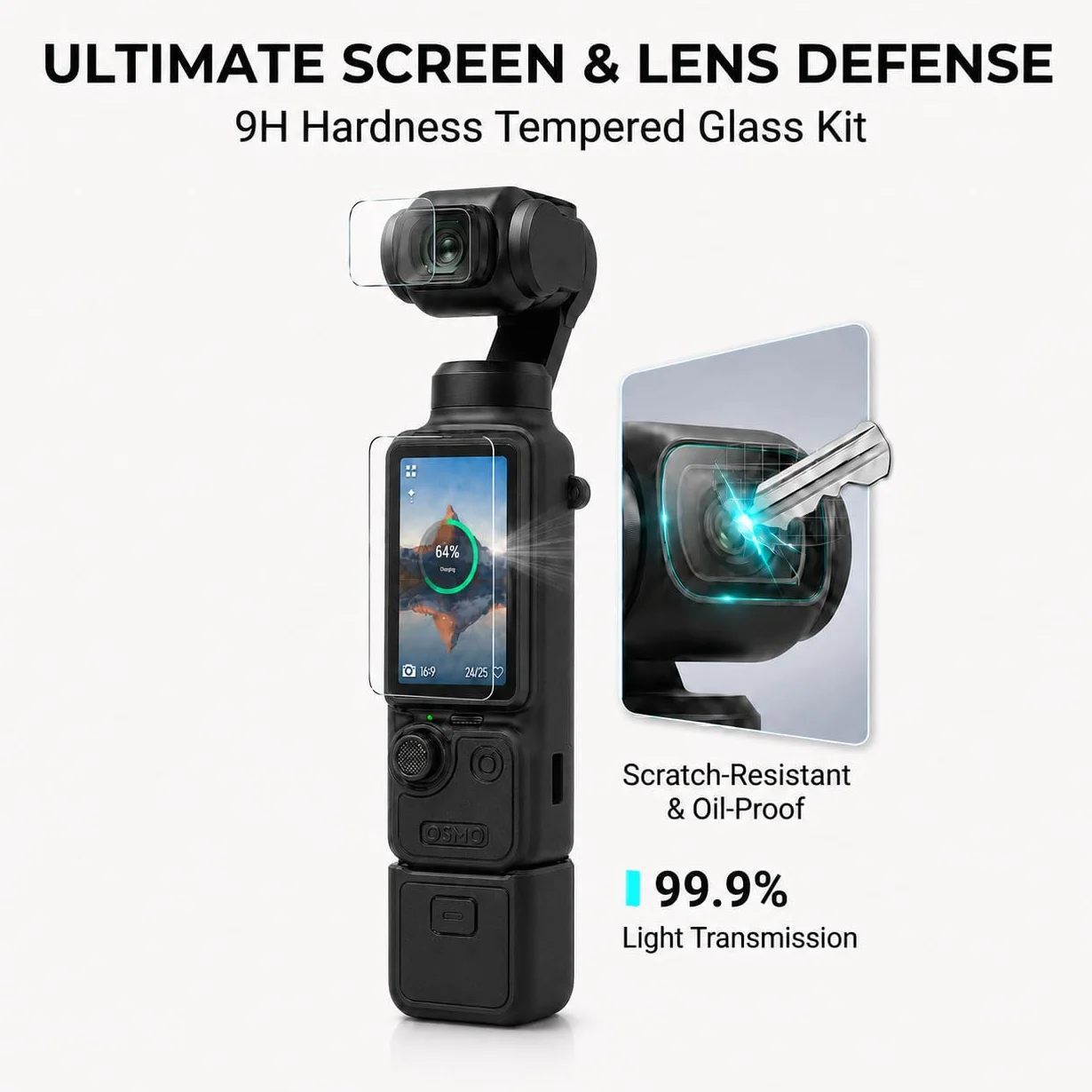 Silicone Coque pour DJI Osmo Pocket 4 avec 2 Protections D'Écran et D'Objectif, Housse en Silicone Souple, Antichoc Antidérapante et Anti-Rayures, Kit de Protection Complet Accessoire– Noir