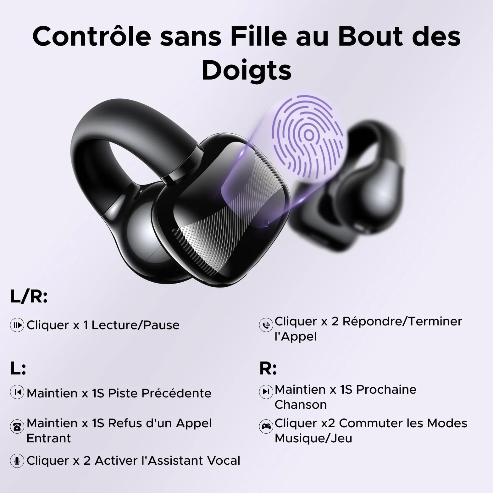 UGREEN HiTune S3 Écouteurs Bluetooth sans Fil Sport Écouteurs Clip Oreille Ouvert ENC DNN Antibruit Bluetooth 5.4 30H Autonomie USB C Charge Étanche à l'eau IPX5 pour Runing Cyclisme Noir