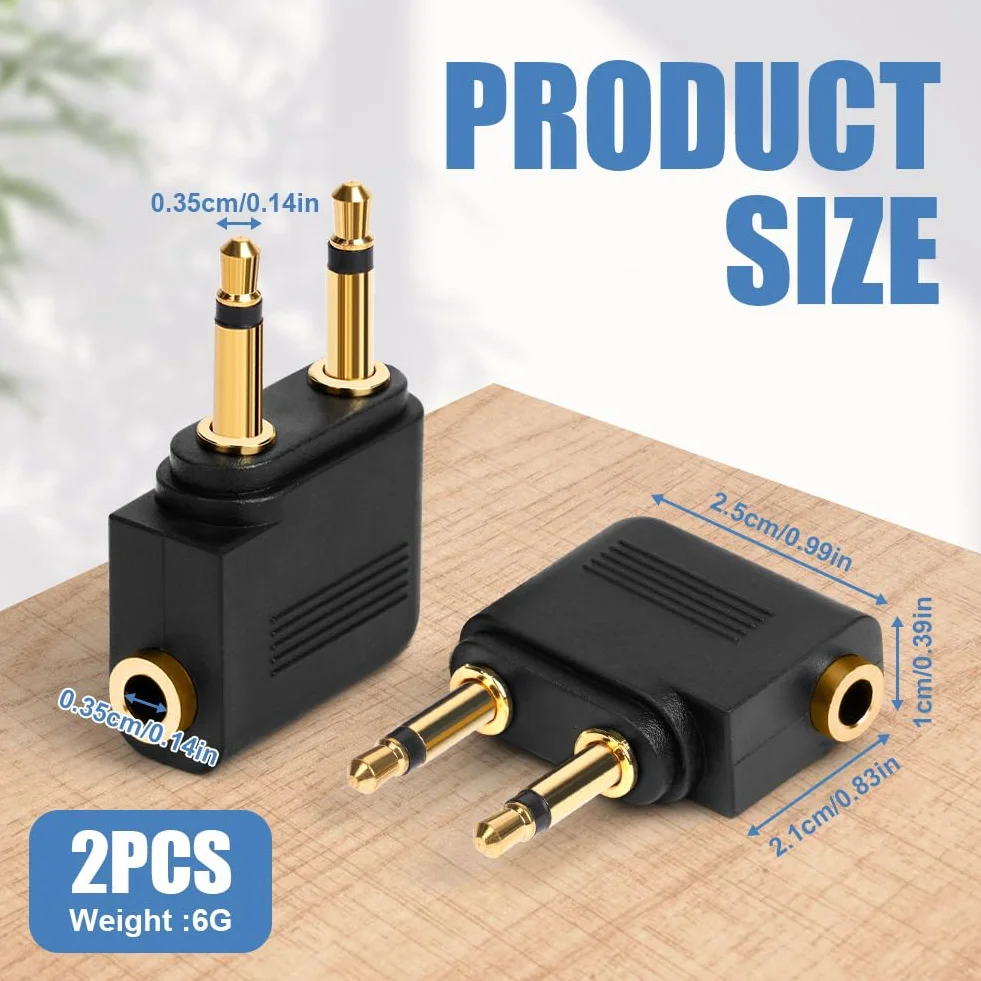 Adaptateurs pour Casque d’Avion Plaqué Or, Lot de 2, 3,5 mm Femelle AUX Audio Jack, Double Jack Adaptateurs Airline