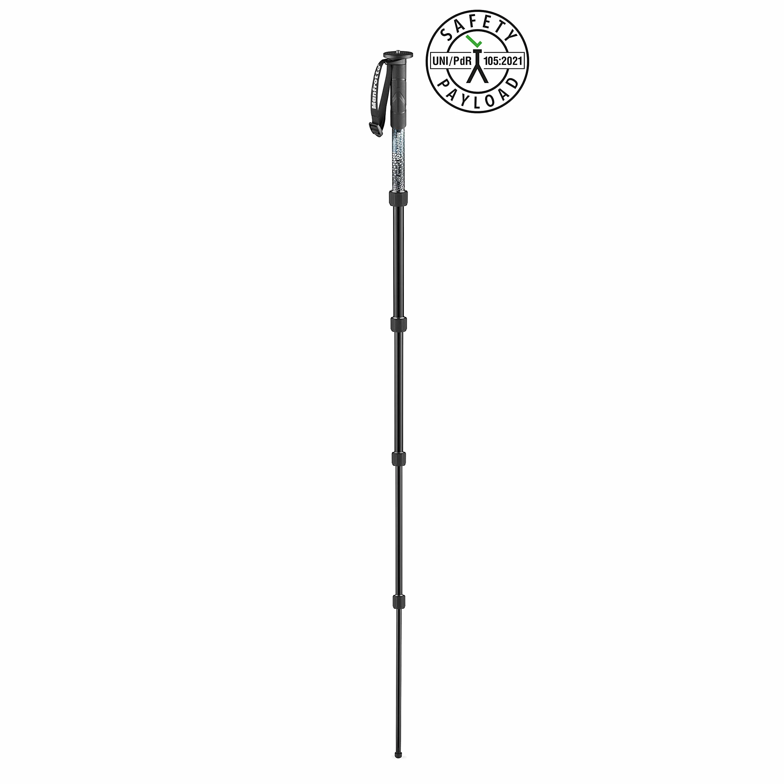 Monopode Manfrotto Element MII MMELMIIA5BK, léger à 5 Sections en Aluminium, avec dragonne, poignée en Caoutchouc, bagues de Serrage, Charge de 16 kg, pour Appareil Photo Compact, Hybride ou Reflex