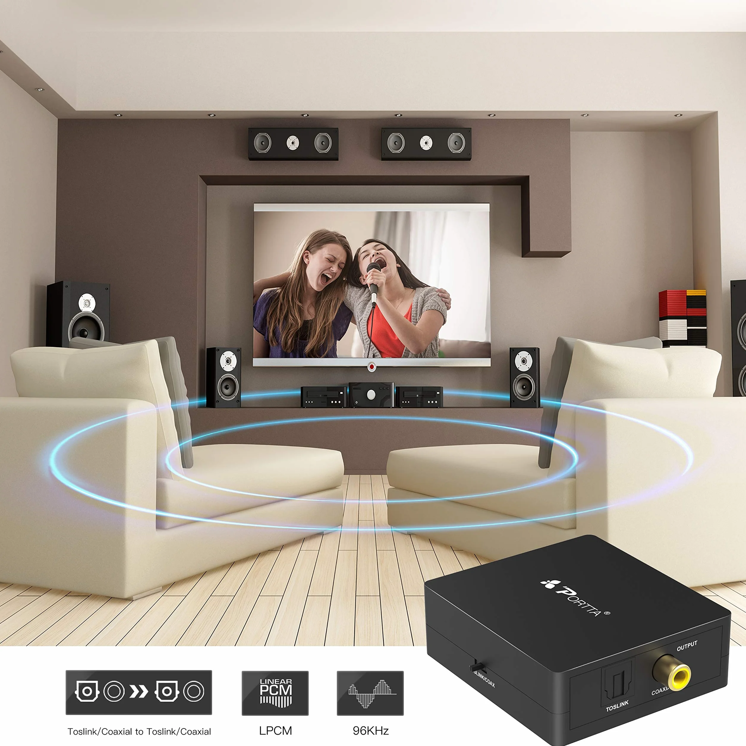 Portta Audio Convertisseur Numérique SPDIF Optique Coaxial Toslink vers Numérique SPDIF Optique Coaxial Toslink Adaptateur Bidirectiontionnel 2 Port 2 x Entrées à 1 x Sortie pour