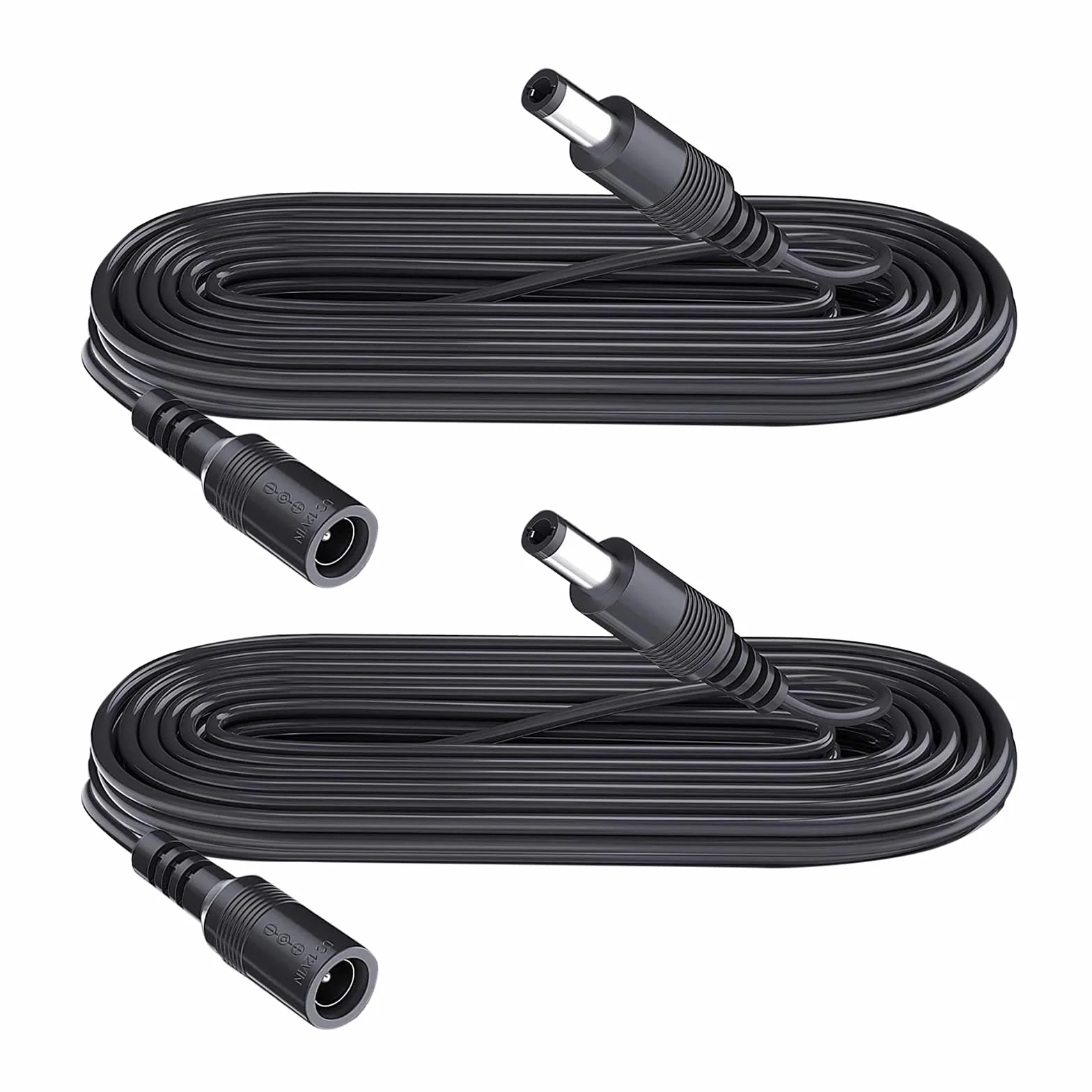 Lot de 2 rallonges d'alimentation CC 5,5 mm x 2,1 mm, pour caméra de vidéosurveillance, caméra IP WiFi, DVR, Bande LED, câble d'extension Adaptateur d'alimentation DC, Noir, 2 m