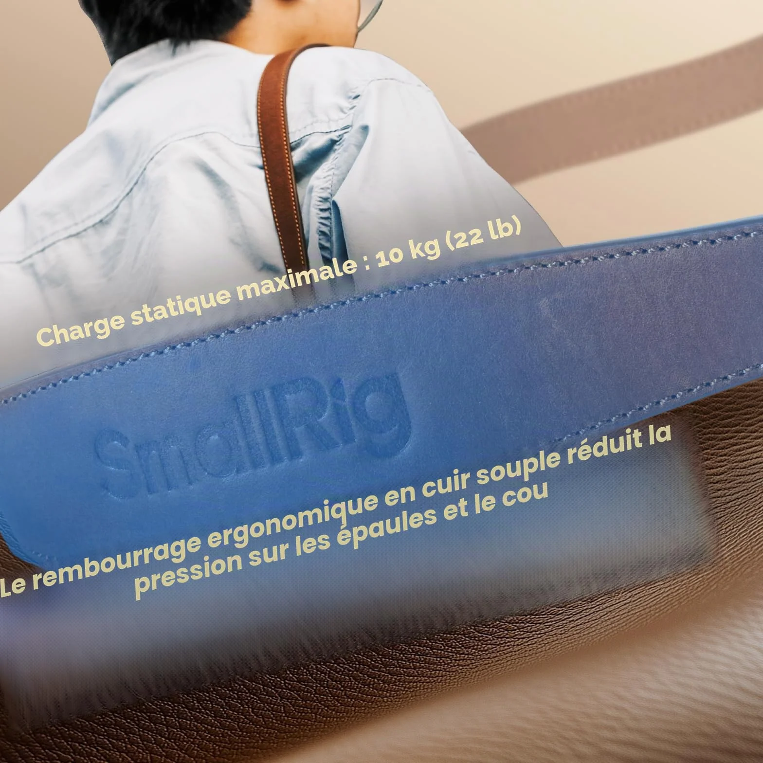 SMALLRIG Bandoulière Universelle en Cuir pour Appareil Photo Reflex Numérique, Réglable de 100 à 110 cm (39 à 43 pouces), Charge Max.10 kg, Support d'Epaule Ergonomique pour vlogging
