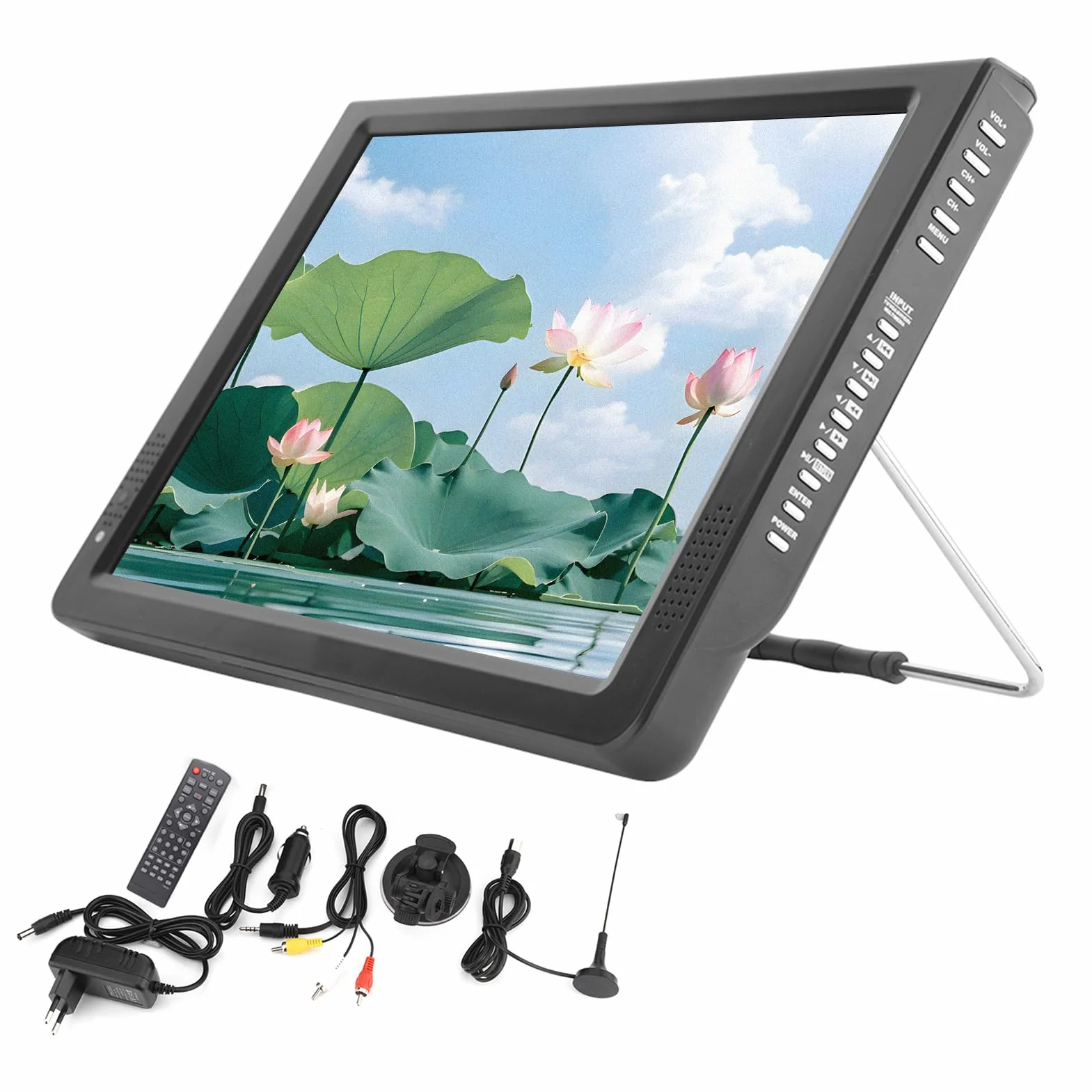 Téléviseur Portable 12 Pouces Analogique-Numérique 1280x800 Rechargeable Batterie 1500 mAh SD USB