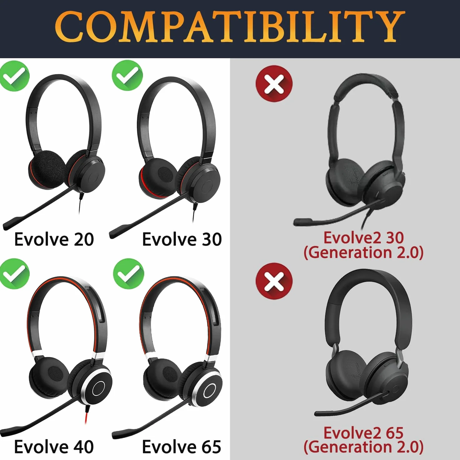 SOULWIT Oreillettes de Remplacement pour Jabra Evolve 65/40/30/20, Mousse Haute Densité Noir