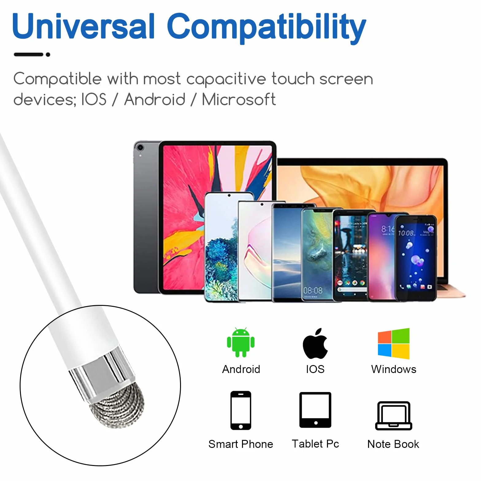 Stylet capacitif haute sensibilité pour écrans tactiles, universel Apple iPhone iPad Android Microsoft