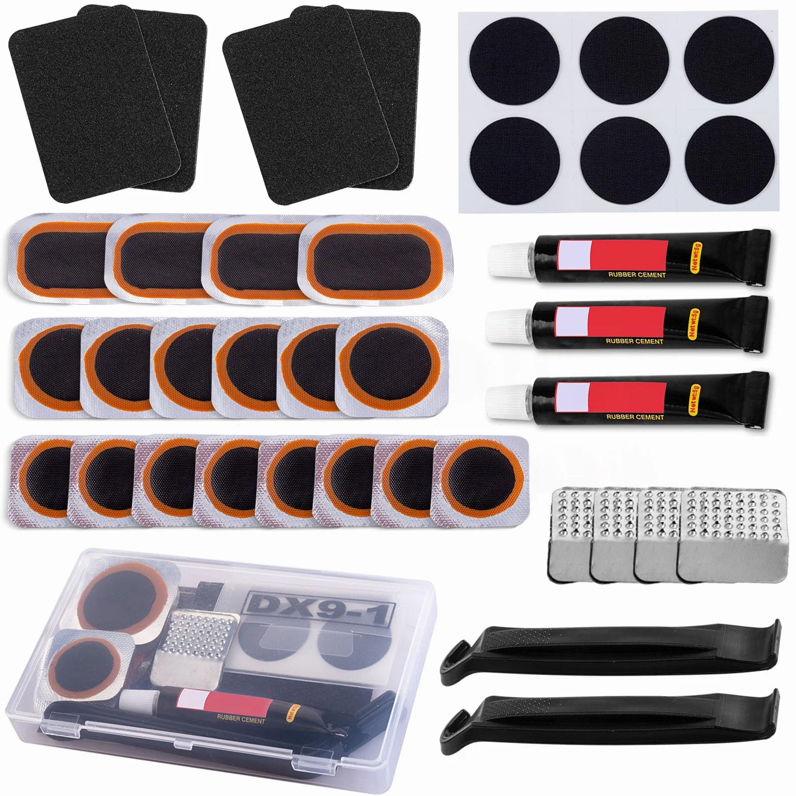 Kit de Réparation Pneus Vélo 24 Rustines Vulcanisation pour Chambre à Air VTT Moto Route