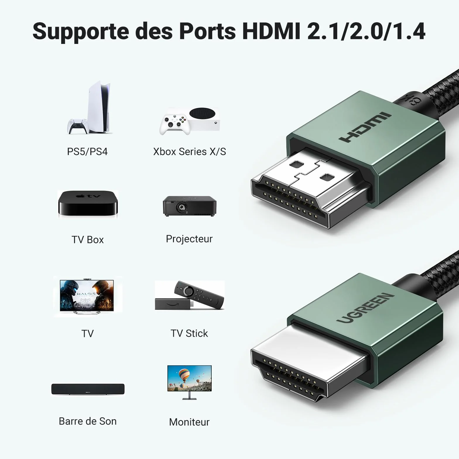 UGREEN Câble HDMI 2.1 Certifié 8K 60Hz 4K 240Hz 48Gbps Aluminium 2M