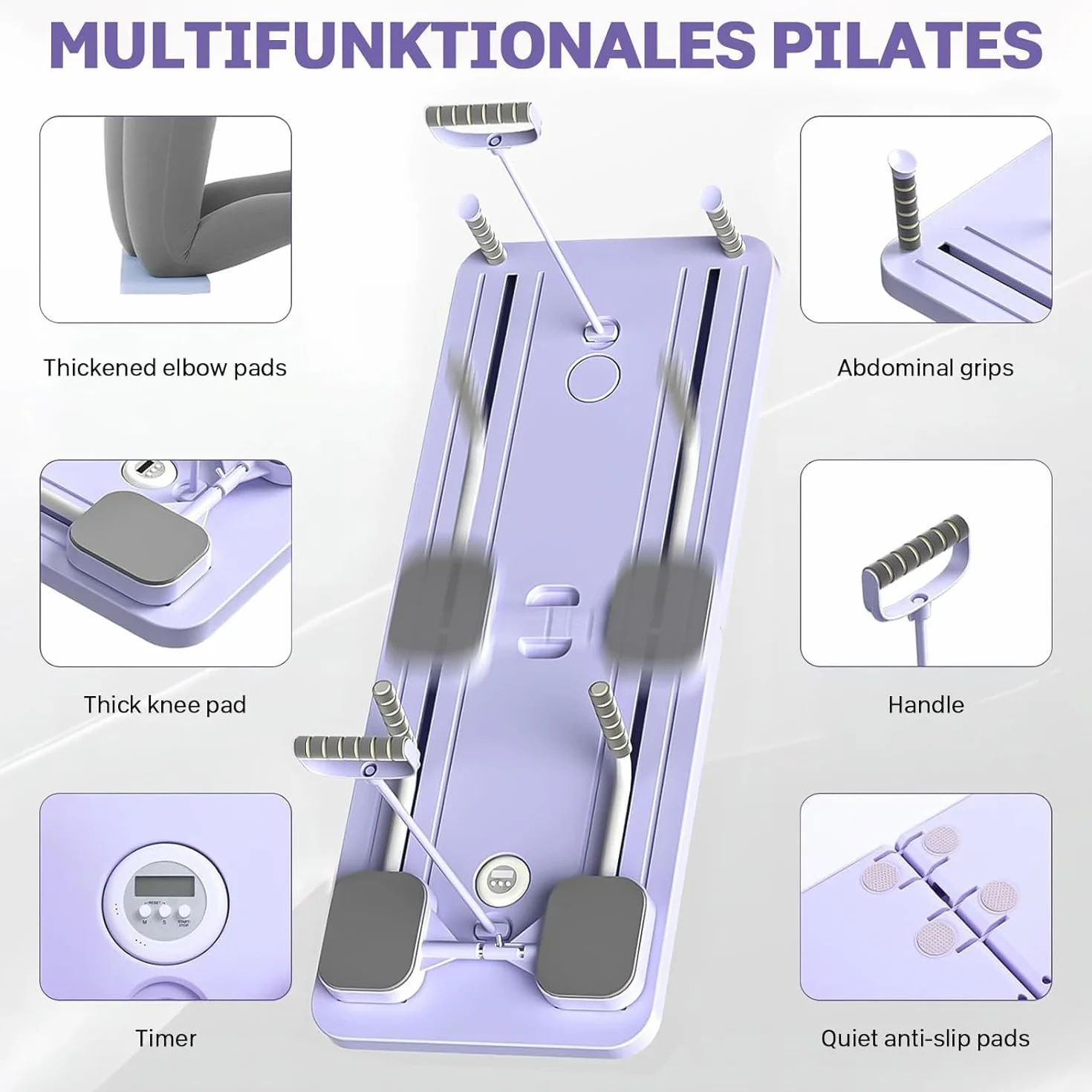 VHV Pilates Reformer Compact 5 en 1, Roue Abdominale avec Rebond Automatique et Minuterie, Ab Roller Fitness