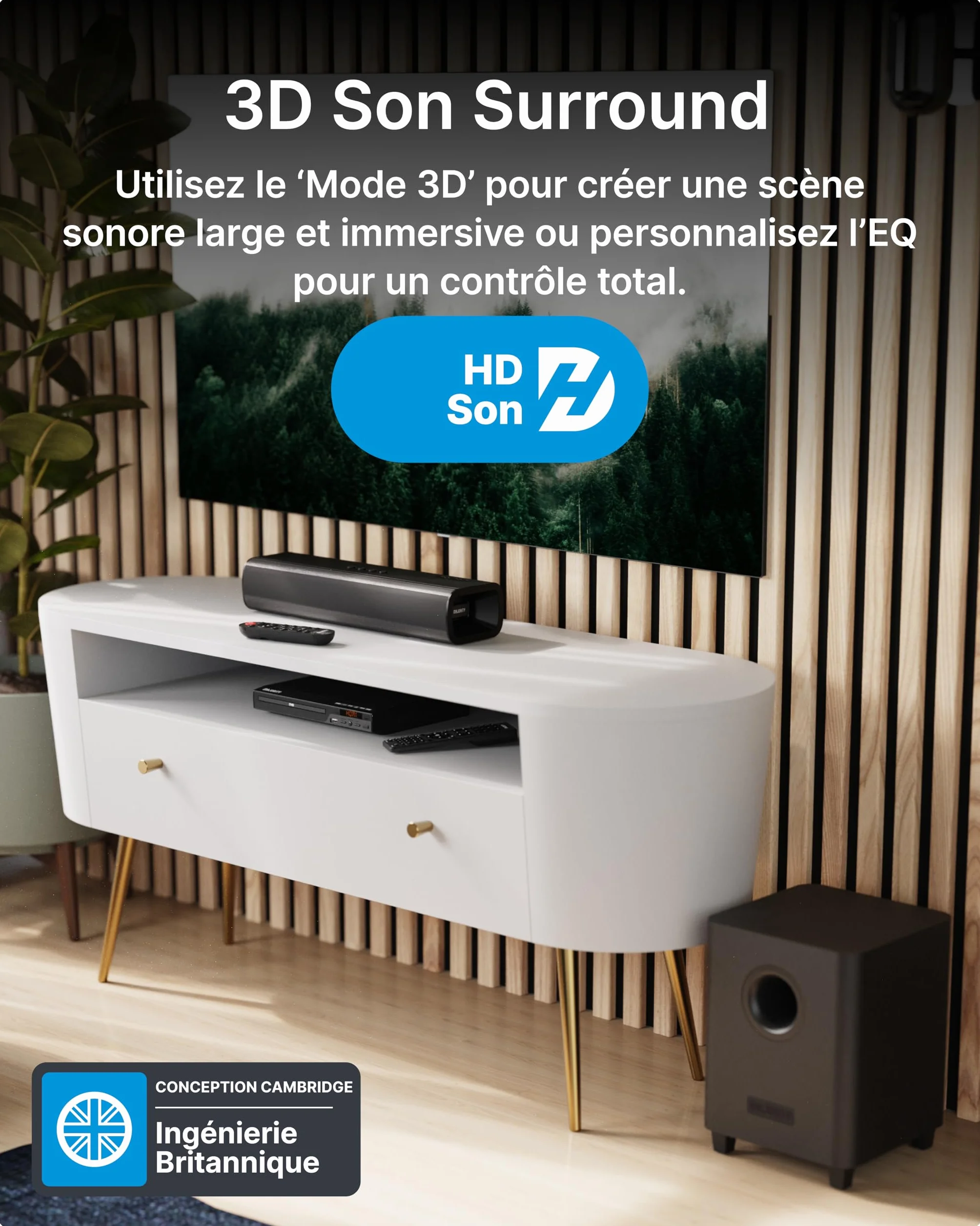 Majority Naga 40 Plus Barre de Son TV 2.1 avec Caisson de Basses sans Fil, Bluetooth 5.0, HDMI Arc