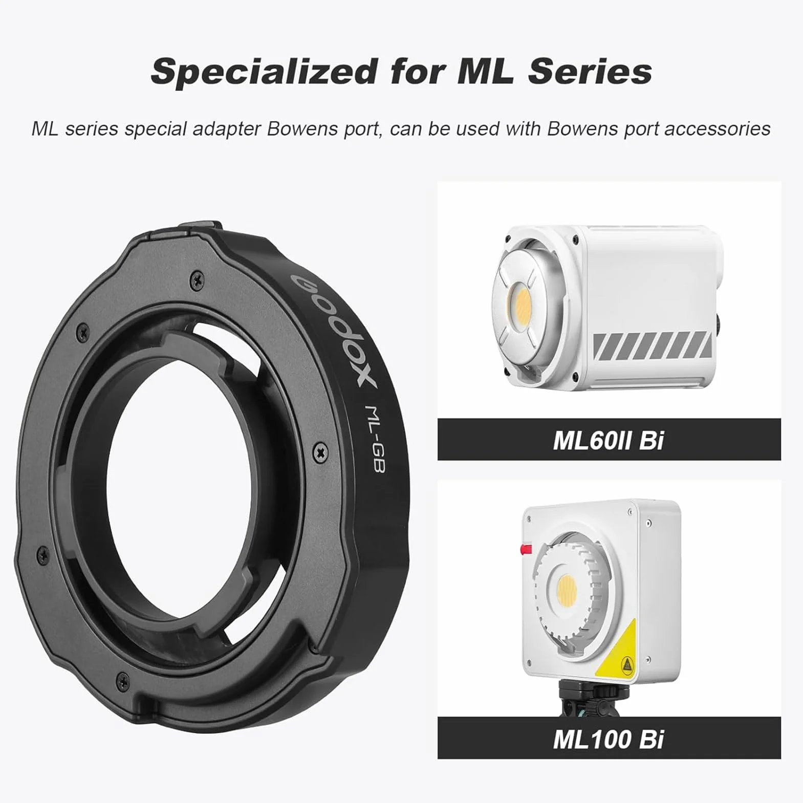 Godox ML-GB Adaptateur de conversion Bowens Mount pour Godox Mount AD300Pro, AD400Pro, ML100R, ML100Bi, ML60IIBi, ML30, ML30Bi, ML60Bi, ML60, ML60Bi