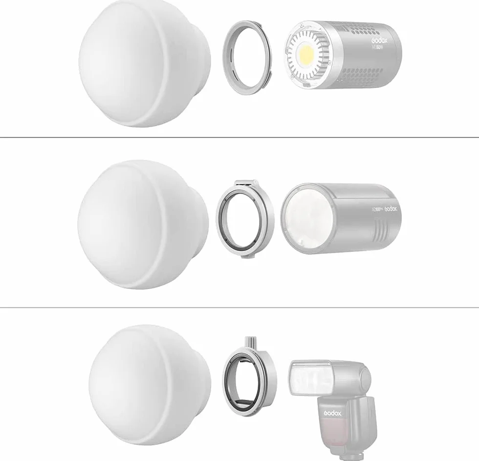 Godox ML-CD15 Diffuseur Dôme avec 3 Adaptateurs pour Lampe de Poche, Modificateur de Lumière Souple Pliable pour Godox AD100PRO AD200PRO AD300PRO AD400PRO V1 V860II V860III TT685II TT600 ML60 ML60Bi