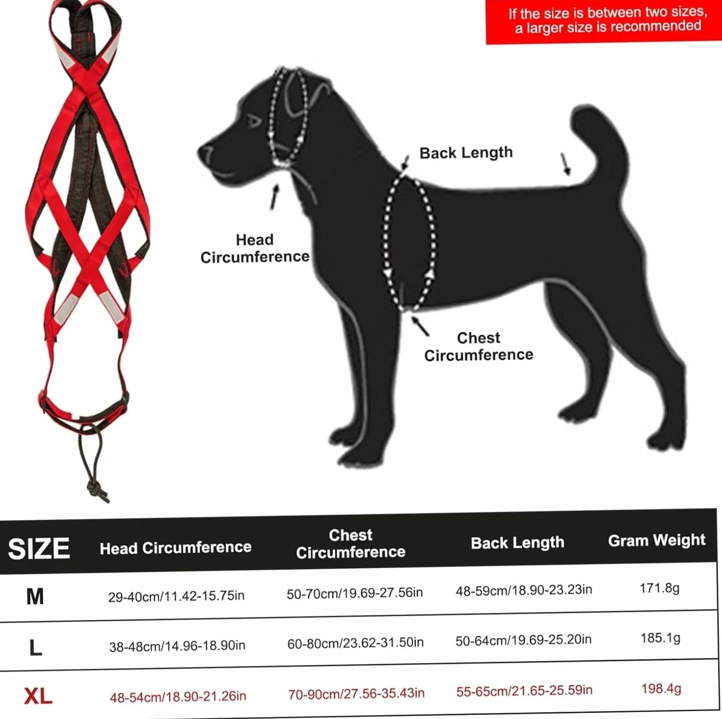 Harnais pour traîneau de chien X Back Mushing, cani-VTT, canicross, noir et rouge, taille M-XL (L)