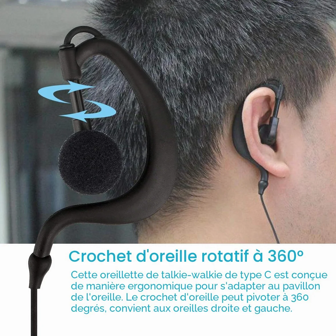 Retevis Talkie Walkie Écouteur, Forme G Casque à Crochet d'oreille, Oreillette Compatible avec BaoFeng JUCJET Kenwood RT24 RT27 RT668 RT619 Convient pour la Sécurité, Les Concours etc(2 Pcs)