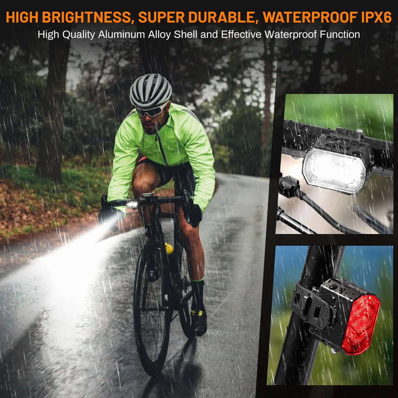 Kit Lumières pour Vélo Vinabo - Phare et Feu Arrière Recharge USB IPX6 6 Modes