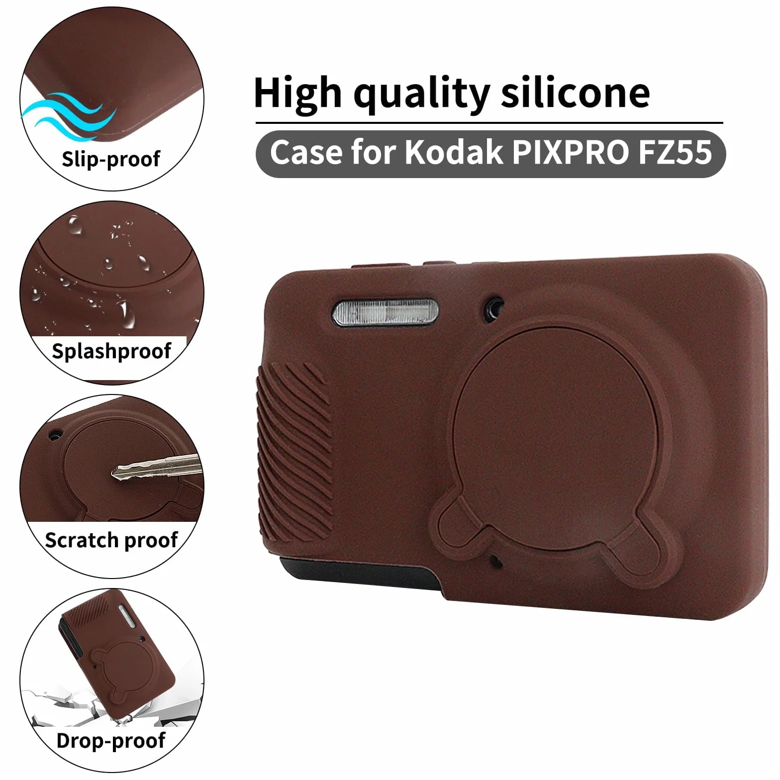Rieibi Coque Silicone Kodak PIXPRO FZ55 Étui avec Protection d'écran, Housse d'objectif Amovible, Antidérapant