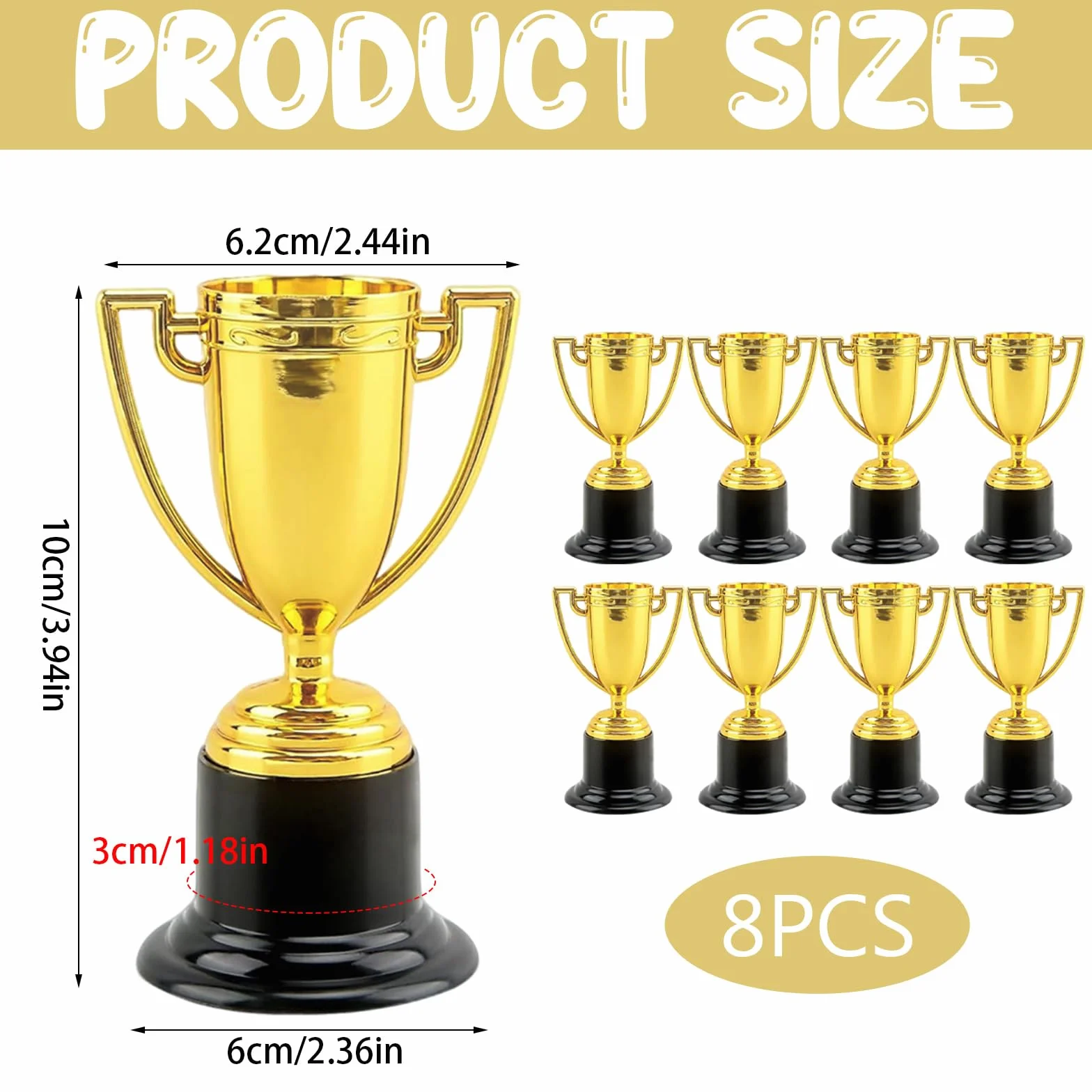 Coupe Trophée Enfant Mini Trophées Plastique Dorée Sport Tasses Jeunesse 8 Pièces