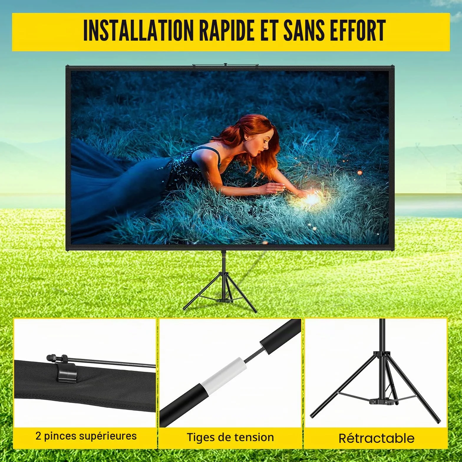 VEVOR Écran de Projection 110 Pouces 4K HD 16:9 Trépied Réglable 244x137 cm Infroissable Blanc/Noir