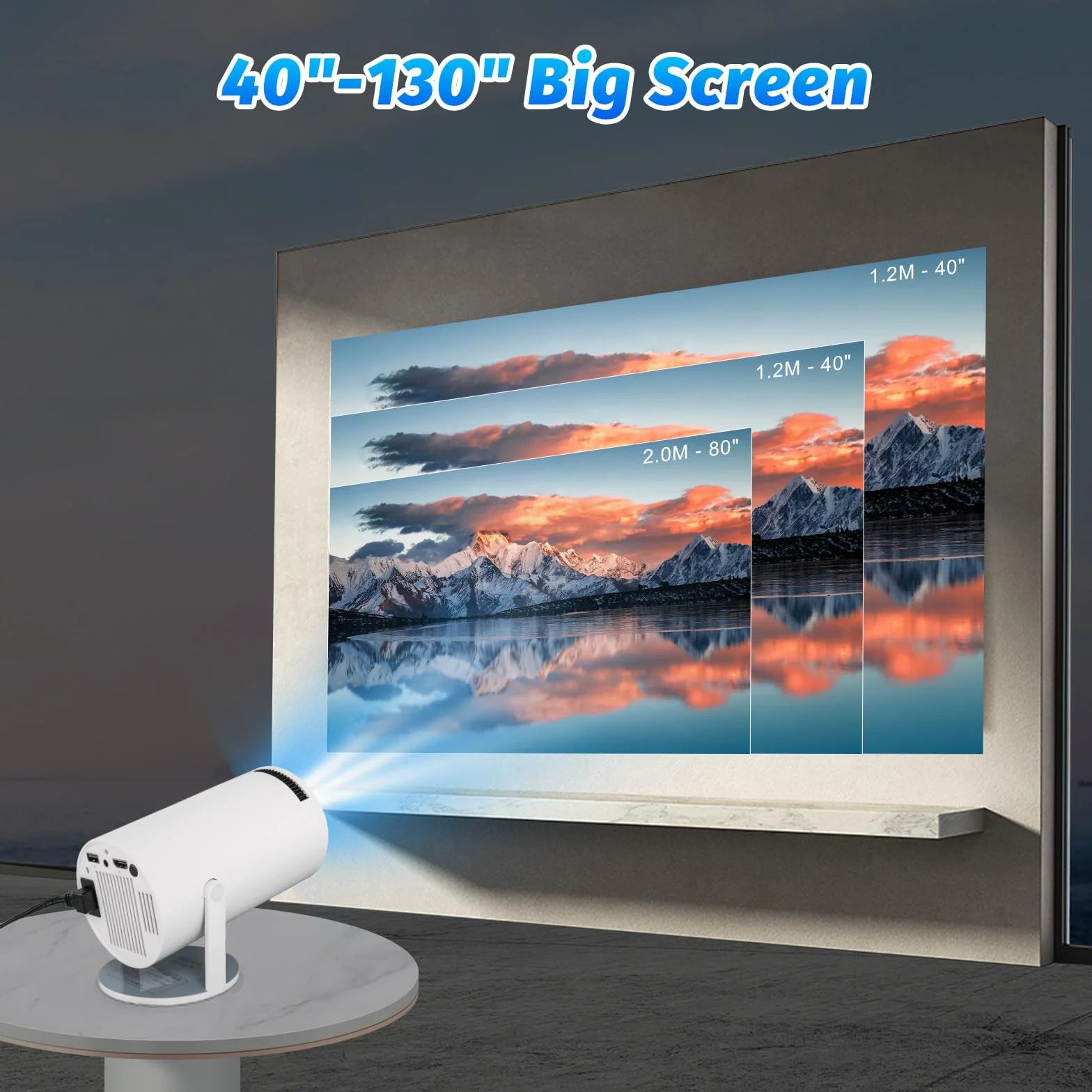 Mini projecteur 4K Support 1080P Smart WiFi 6 Android 11.0 BT 5.0 Écran 130'' Rotation 180° Correction Automatique Trapèze Portable