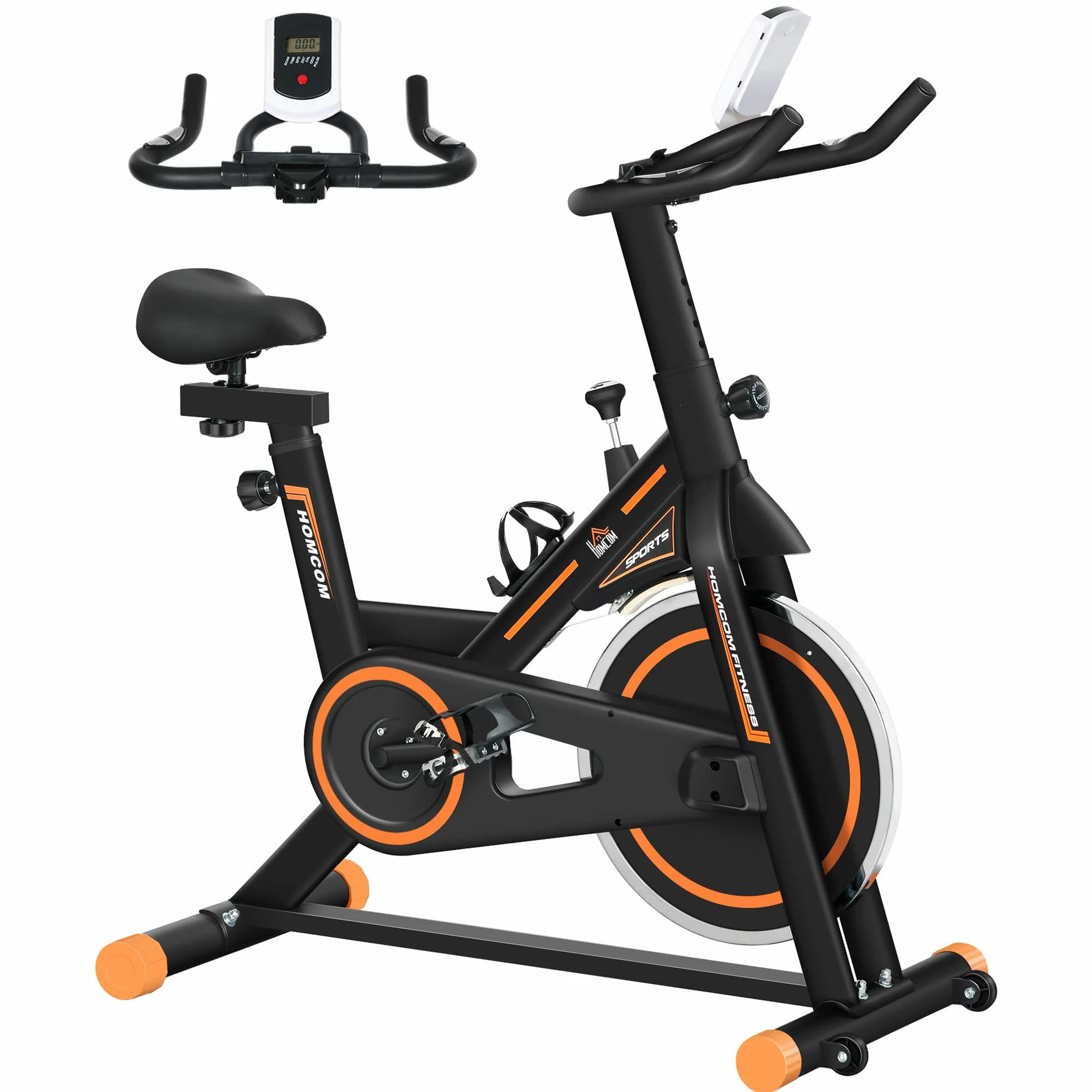 HOMCOM Vélo d'Appartement avec Écran LCD, Résistance Réglable, Charge 120 kg, Noir et Orange