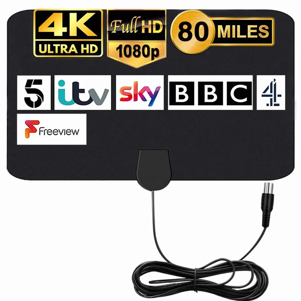 Antenne TV Intérieur Puissante 120km HDTV 4K 1080P Antenne TNT Interieur pour Chaîne Locale Postuler à Tous Les Téléviseurs