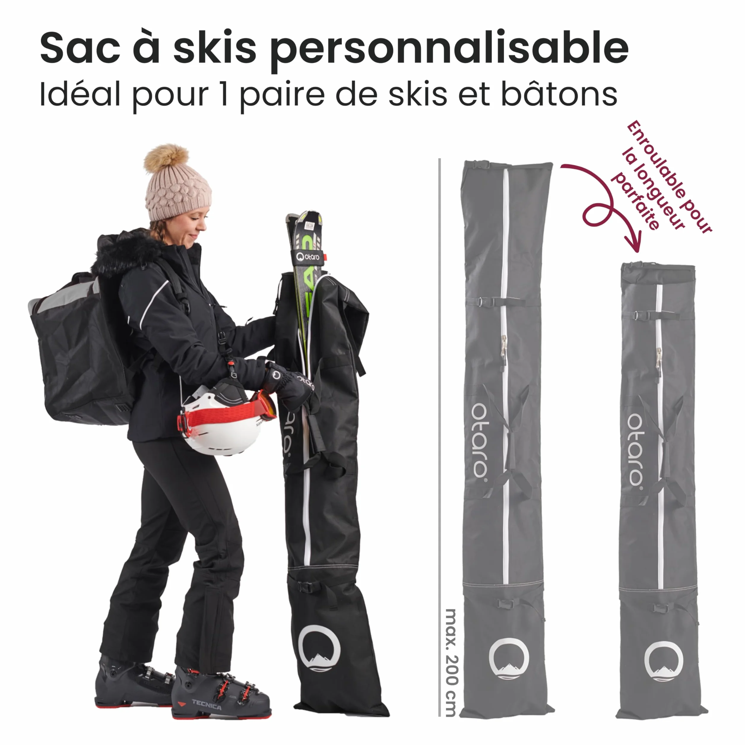 Otaro Housse de Ski réglable Hydrofuge pour 1 et 2 Paires Sac de Skis