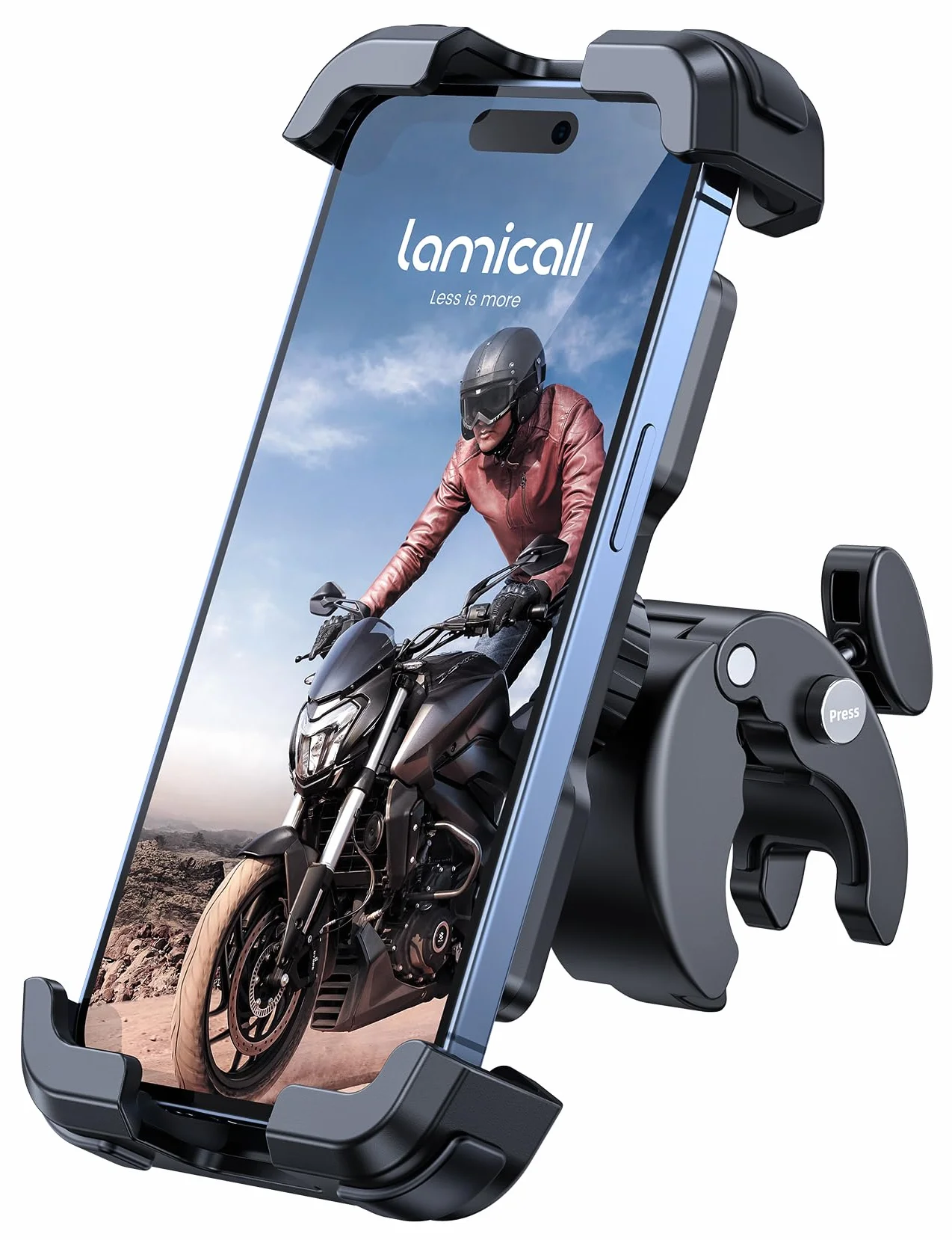 Lamicall Support Téléphone Moto, Support Téléphone Vélo - [Amélioré Pince de Guidon à Installation Rapide], Porte Téléphone Vélo pour iPhone 17/16/15/14/13 Pro Max, Xs XR, Android, Smartphone 4.7-6.8”