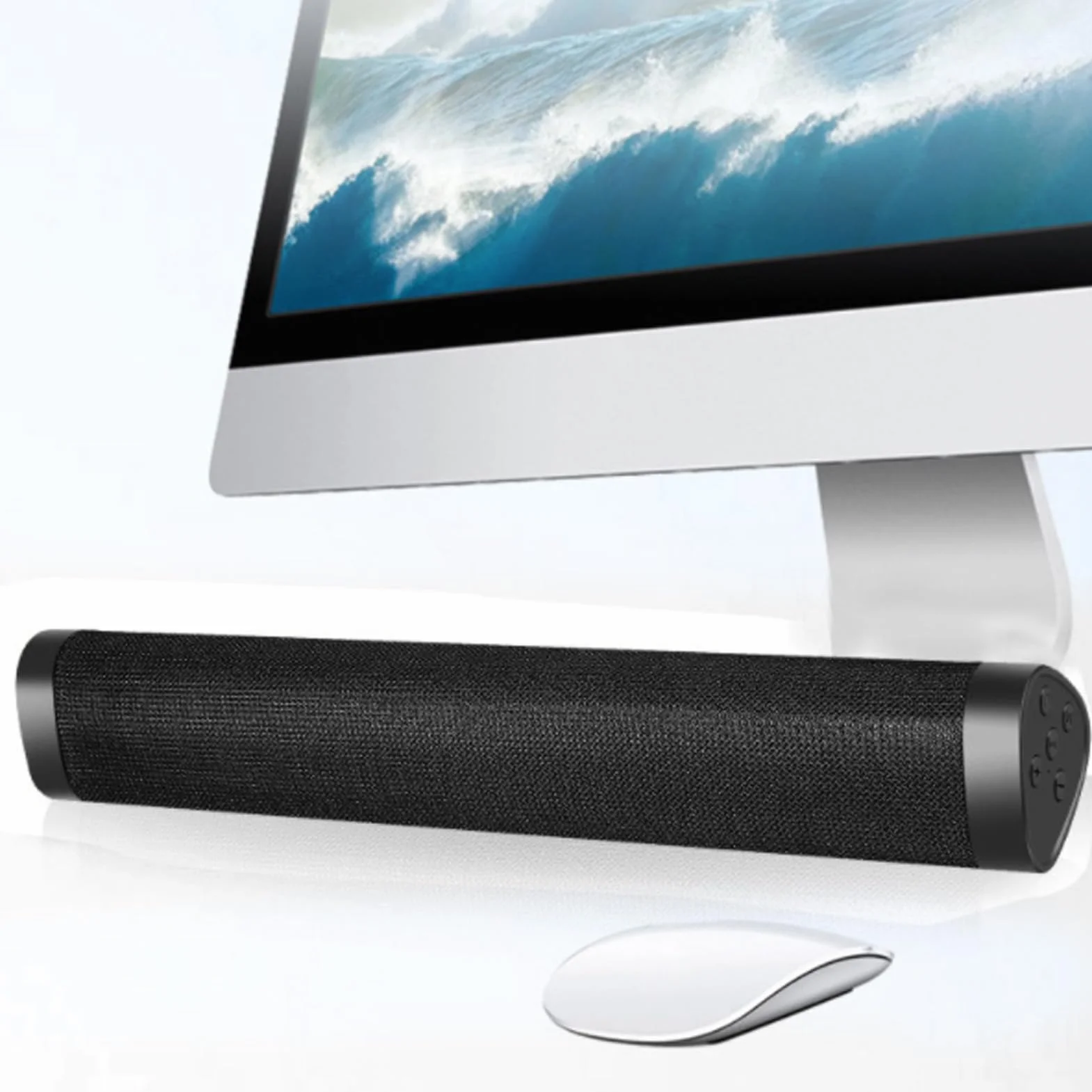 Barre de Son Bluetooth 17 Pouces, Haut-Parleur sans Fil avec Caisson de Basses intégré, pour PC TV