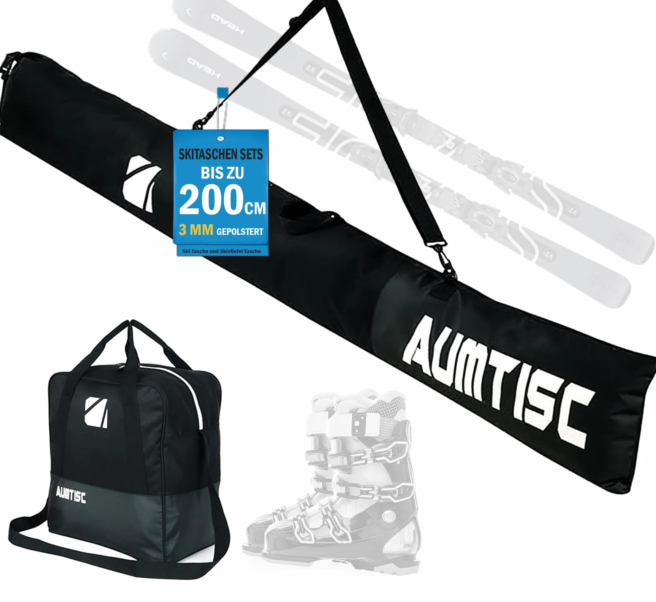 AUMTISC Sac de Ski Combiné Rembourré pour Chaussures de Ski Longueur Réglable 200 cm