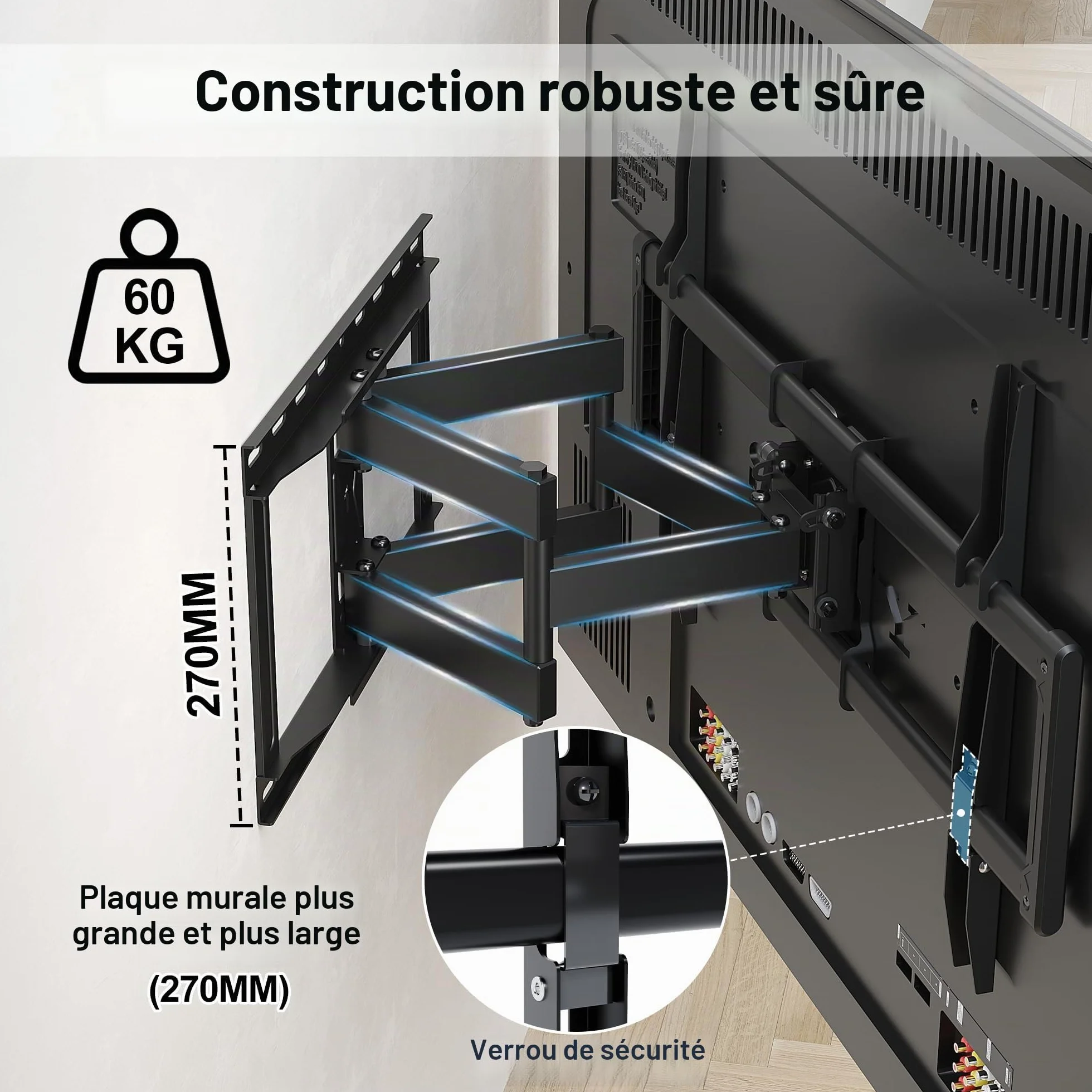 BONTEC Support TV Mural Articulé 37-85 Pouces, Support Mural TV Pivotant Inclinable, Bras Double 68-420mm, Jusqu’à 60kg, VESA 200x100-600x400, pour Écran Plat ou Incurvé