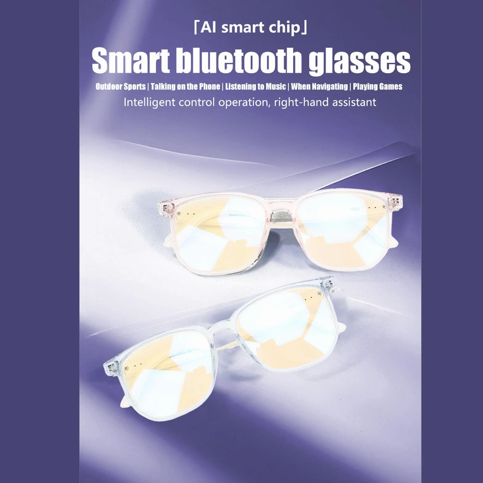 Jectse Lunettes Intelligentes AI avec Caméra, Lunettes D'enregistrement Vidéo HD 1080P, Audio BT, de Caméra de Sport de Plein Air, avec Musique, Appels Mains Libres et (Blue)